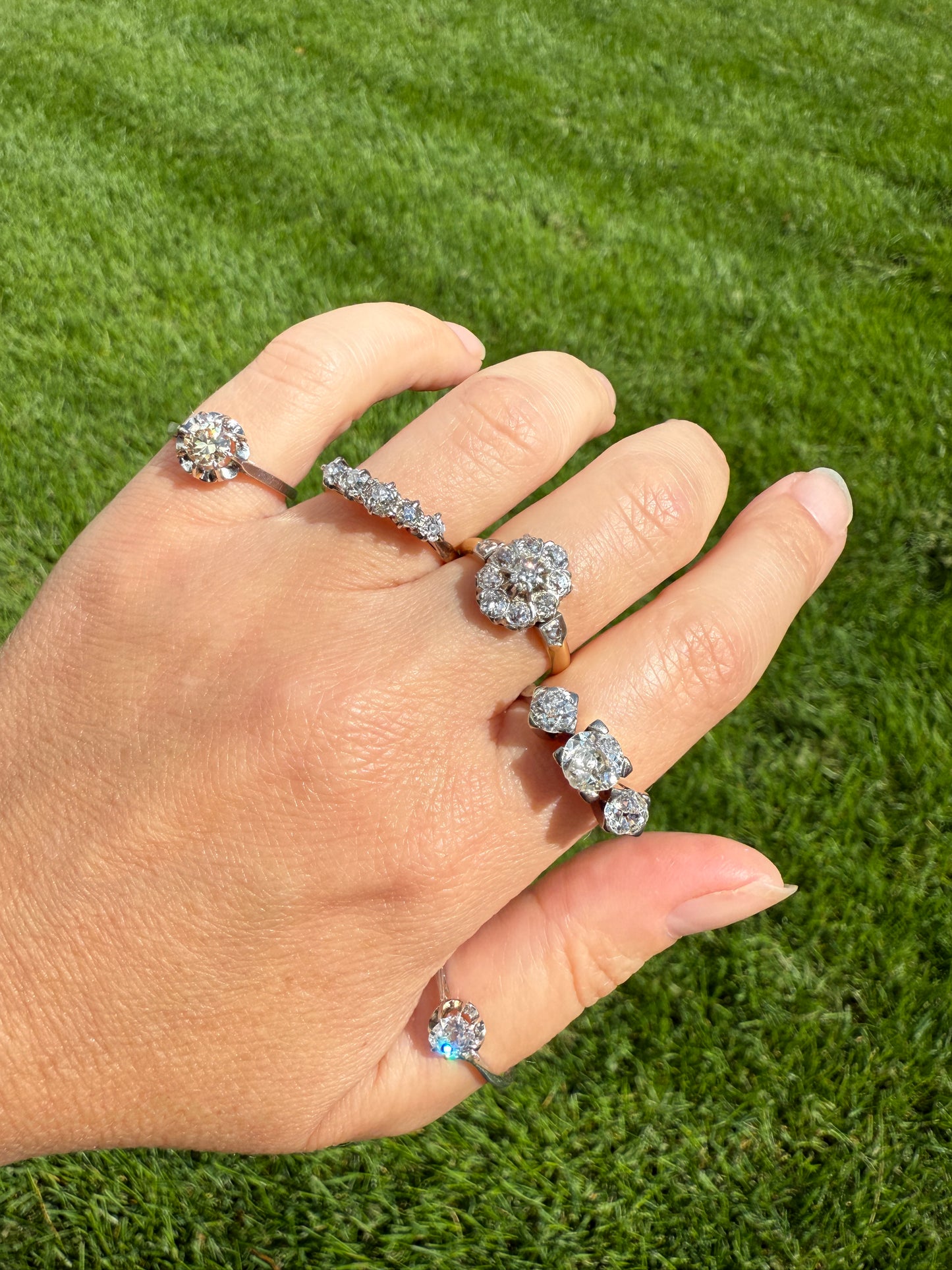OVAL .9 Carat Old Mine Cut DIAMOND Cluster Ring Victorian French Antique Hallmark 18k Gold Band Platinum