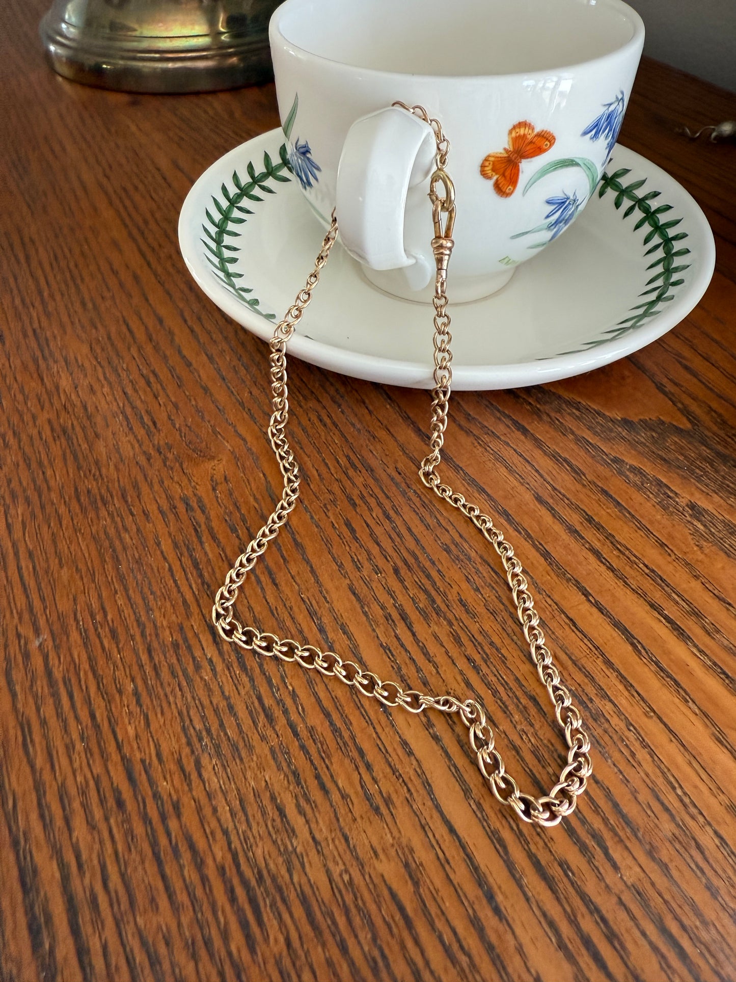 Antique Gold Filled Watch Chain - What Link is This? - Dog Clip and Spring Ring Connector Necklace 15.5" 9.5g