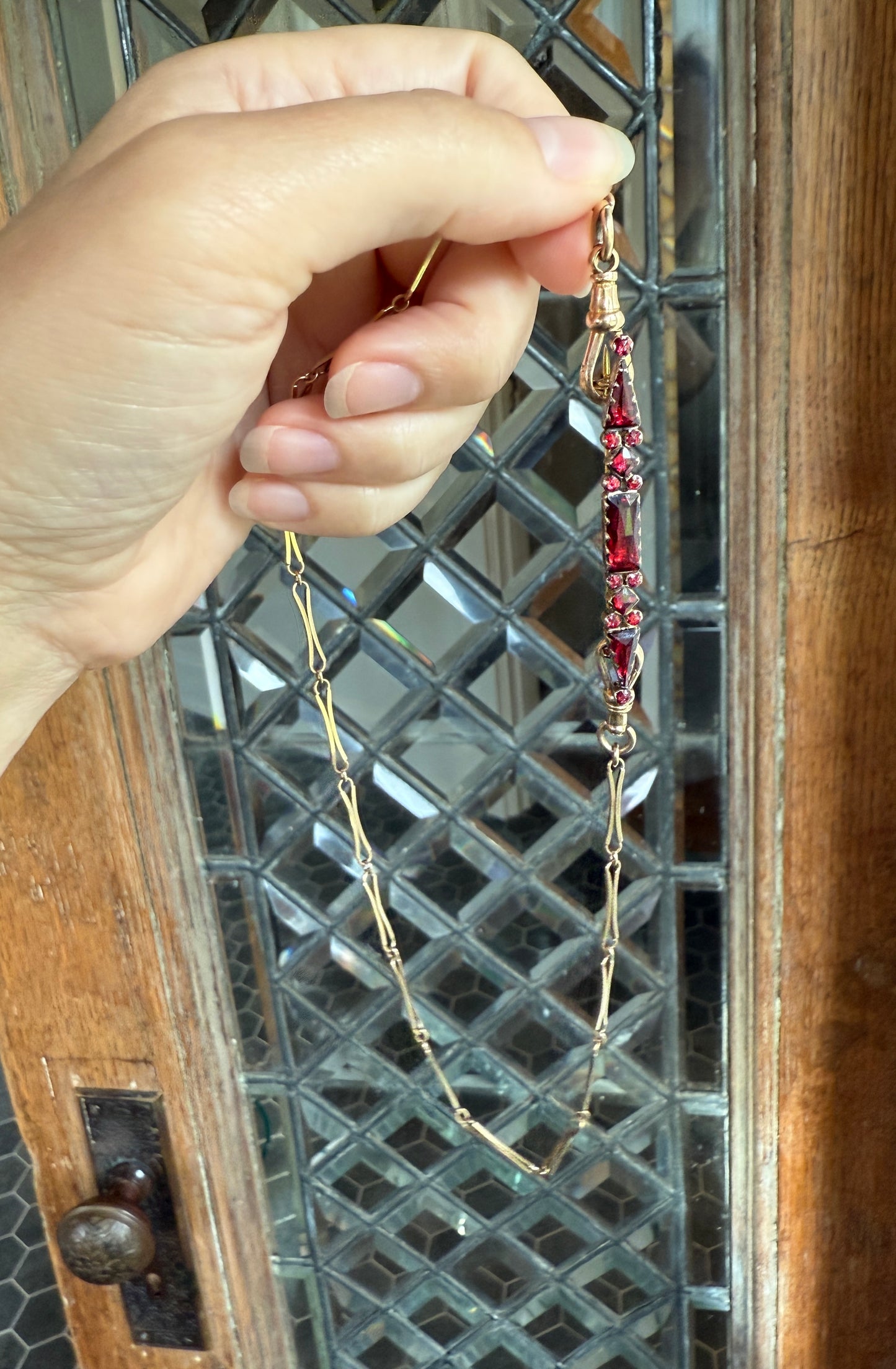 PERPIGNAN Garnet Purple Pink Bar Line Brooch for Pendant Conversion French Antique Victorian 18k Gold Extender Connector Triangle Cut