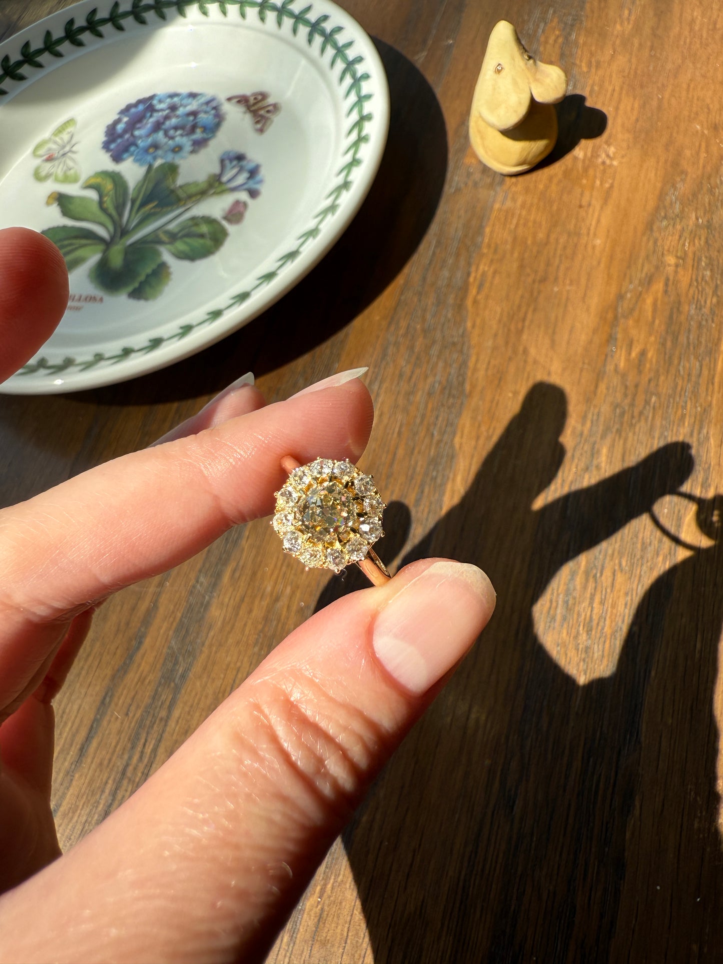 ANTIQUE Eye Clean 1.5 Carat Tdw Champagne Old Mine Cut Diamond Colorless OMC Halo Cluster Ring Victorian Two Tone 1.5Ctw Light Yellow Brown