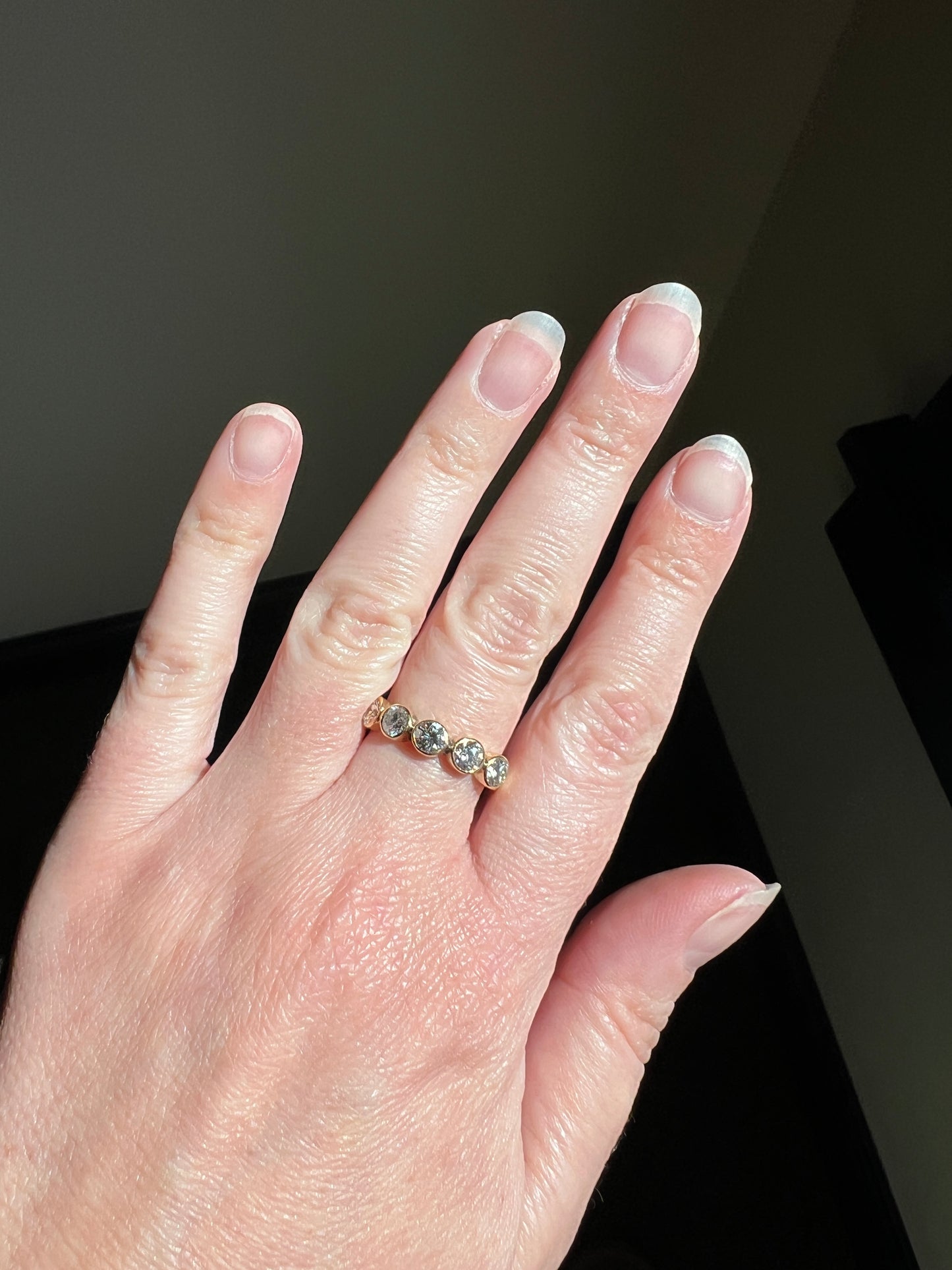 Vintage 1.35 Carat DIAMOND Uniform Five Stone Band Stacker Ring 18k Gold French Wedding Circular Bezel Set Half Hoop