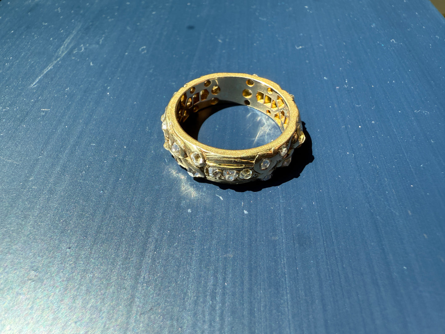 HEAVY One of a Kind Chunky Elongated 1.5ctw Old Mine Cut DIAMOND Encrusted Eternity Band French c1939 Ring 9.6g 18k Gold Anniversary? Dated