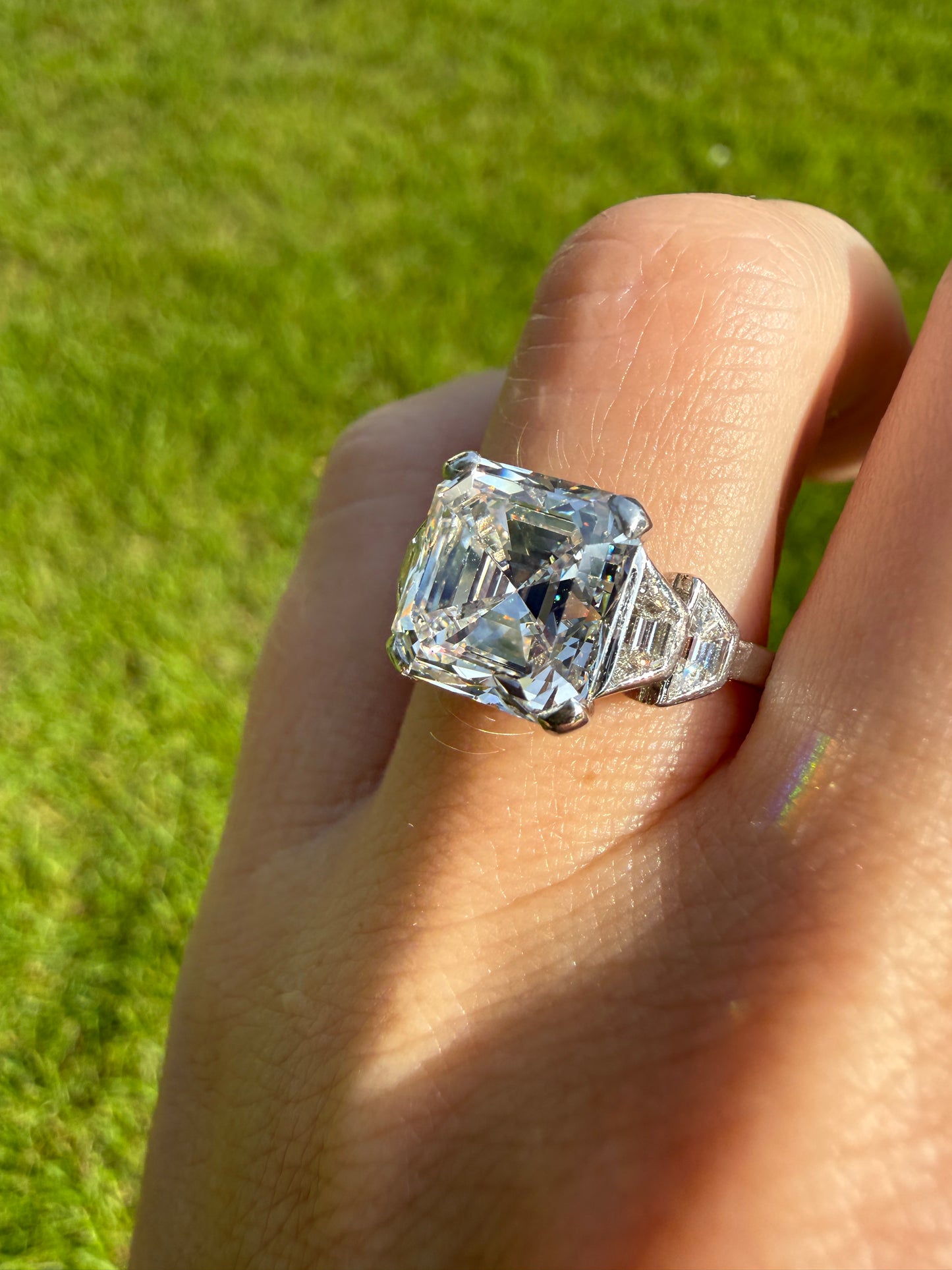 Exceptional 4 Carat Square Step Cut Diamond Solitaire Ring French PLATINUM w/ Trapezoid Accents Vintage to Art Deco 4.5Ctw Faces Eye CLEAN