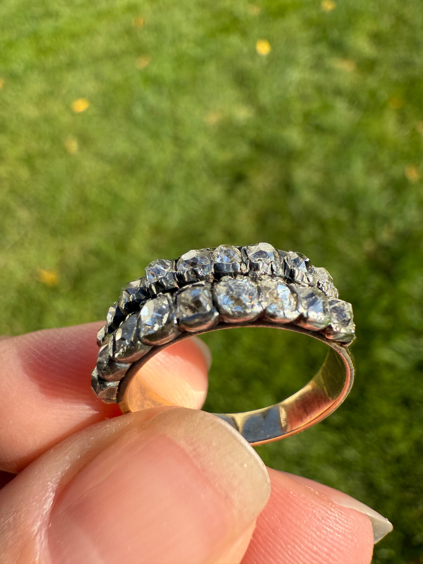 Antique 1.25 Carat Chunky Old Mine Cut DIAMOND Georgian 10k Gold Half Hoop Cigar Band Double Row Ring