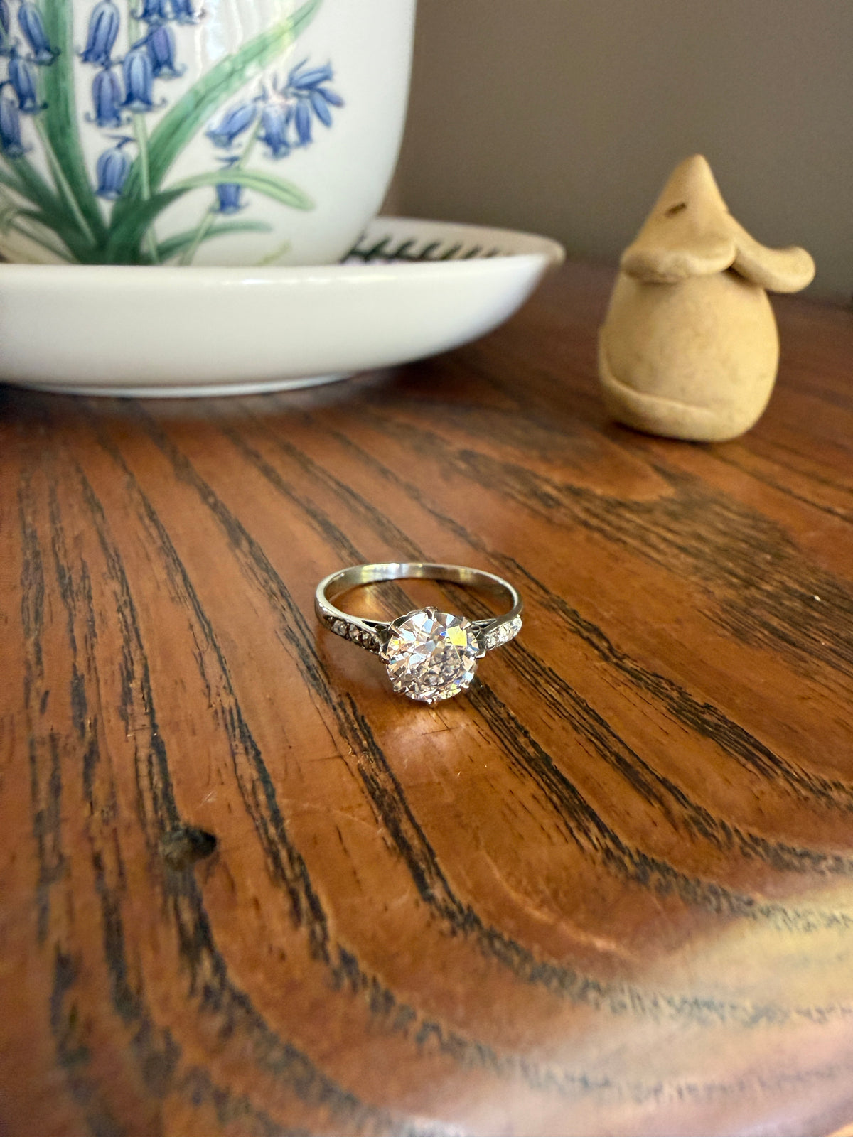 Antique Art Deco One Carat + Natural Old European Cut DIAMOND Solitaire Engagement Ring Old Mine Stacker 18k White Gold Wedding