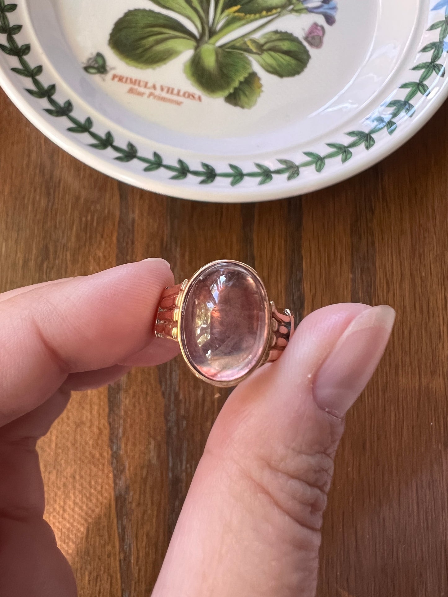 Glowing Natural CHRYSOBERYL Dusty Rose PINK Iridescent French Antique Ring 18k Rose Gold