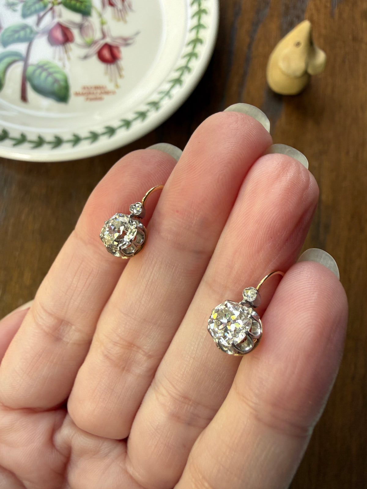 BOXED Original Antique 1.75 Carat Tdw Old Mine Cut Diamond Earrings 18k Gold Platinum French Victorian Dangle Dormeuse Gift Belle Epoque