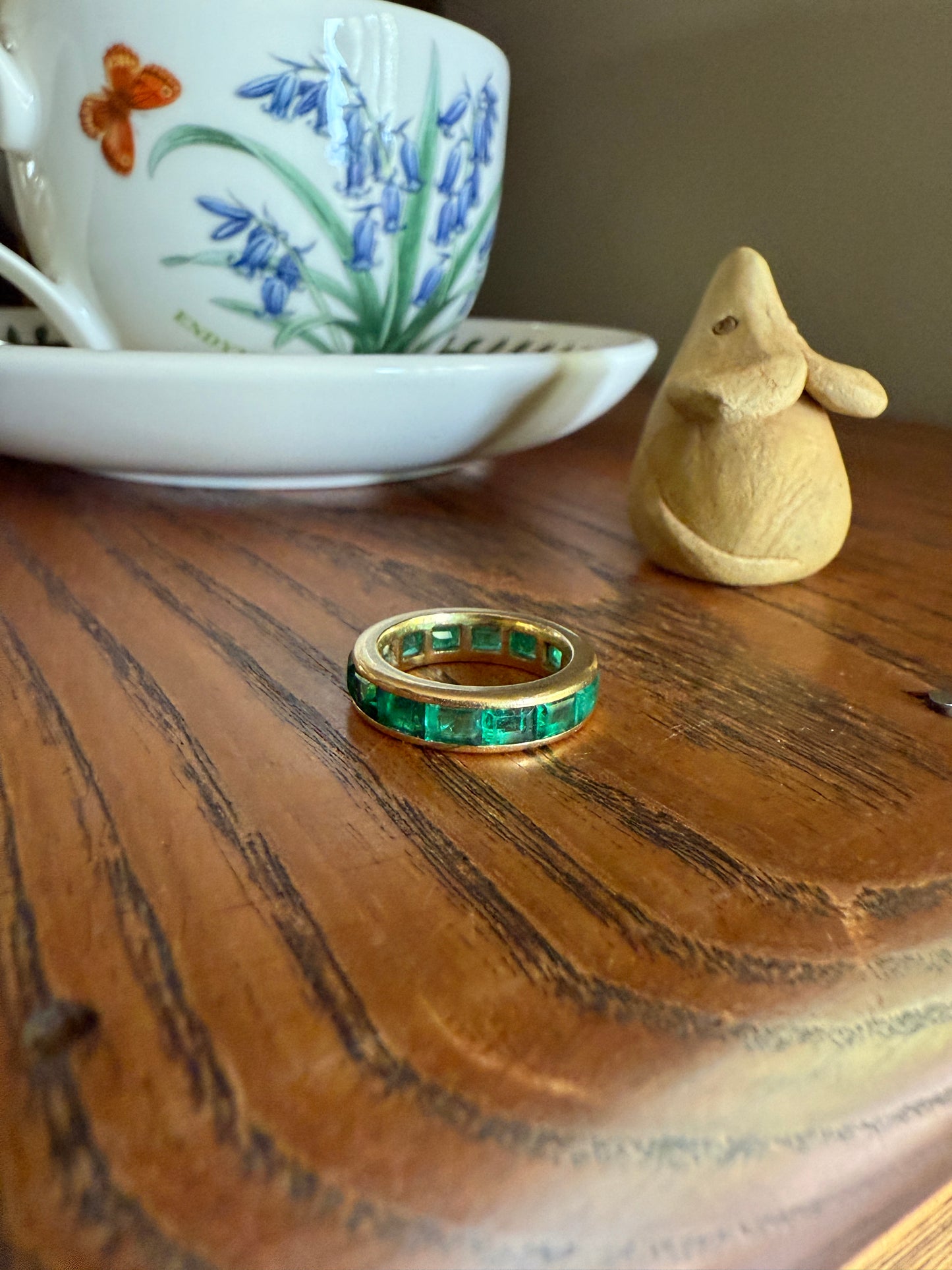 Vintage 5mm Channel Set 14 EMERALD Full ETERNITY Band Ring 18k Gold 2.25 Carat Skinny Line Stacker French Chunky Green