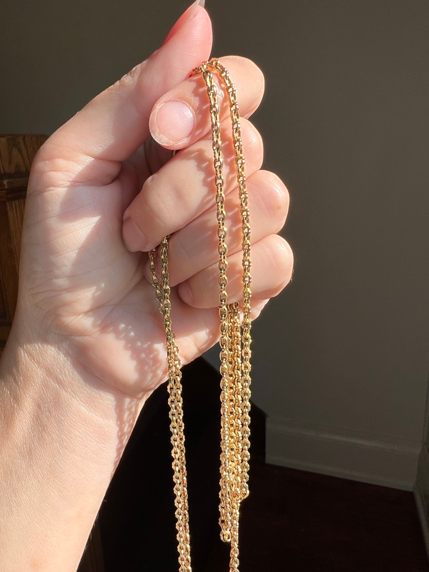 LONG French Antique VICTORIAN Double Strand Necklace Chain 20g 18k Gold Ornate Scallop Link Choker