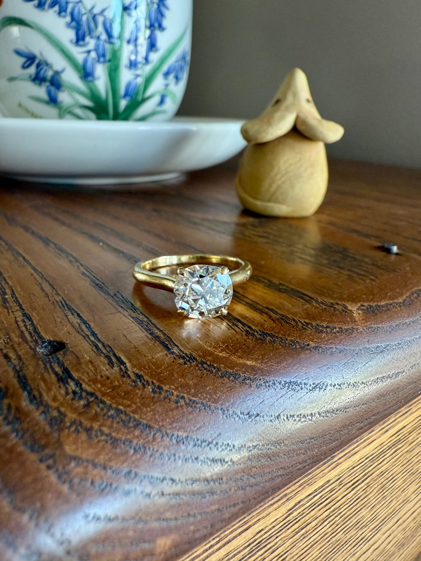 Antique 1.82 CARAT Natural Old European Mine Cushion Cut Hybrid DIAMOND Solitaire Engagement Ring 18k Gold Solid Yellow Prong w/ Cert Ooak