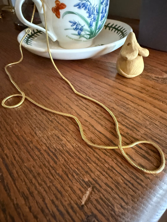 French Vintage Gold Filled Liquid Snake Tube Chain Layering Long Necklace
