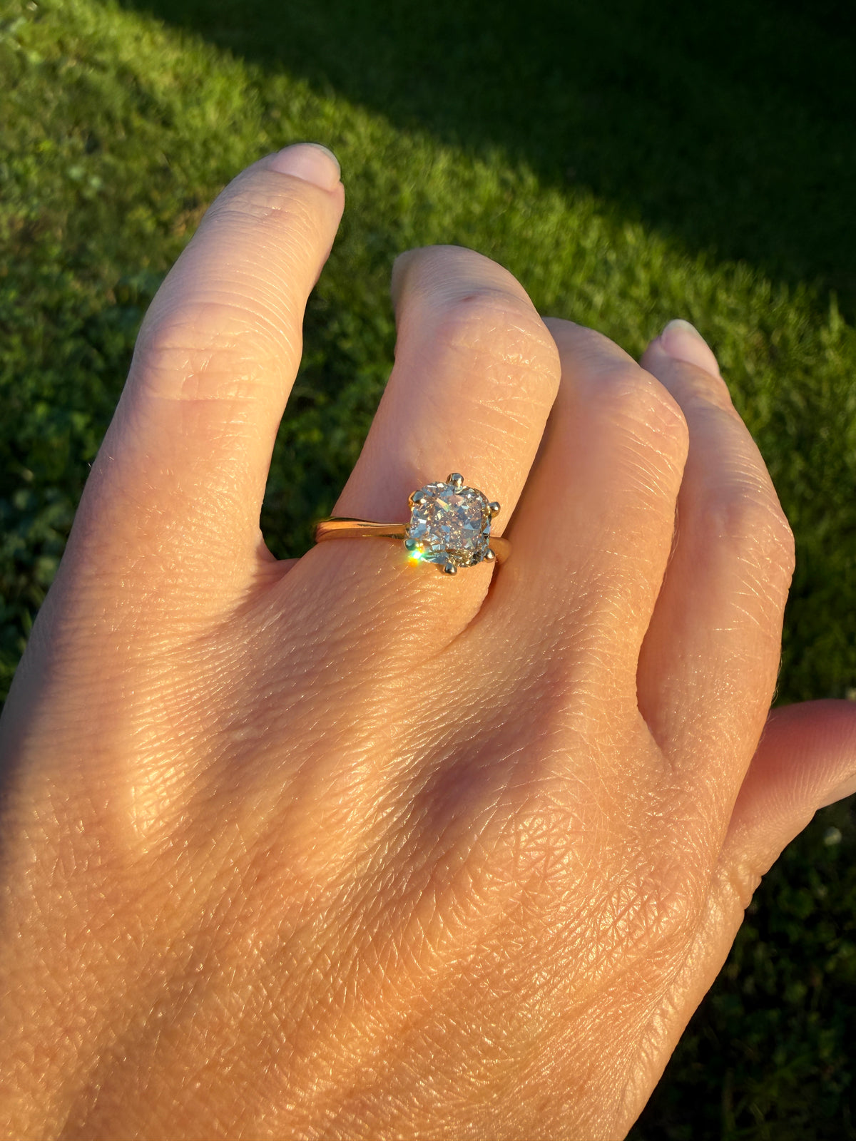 Fancy Brownish Yellow Eye Clean 1.52 Carat Cushion Cut DIAMOND Ring w/ CERT. French Vintage Solitaire 18k Gold Engagement Paris Find