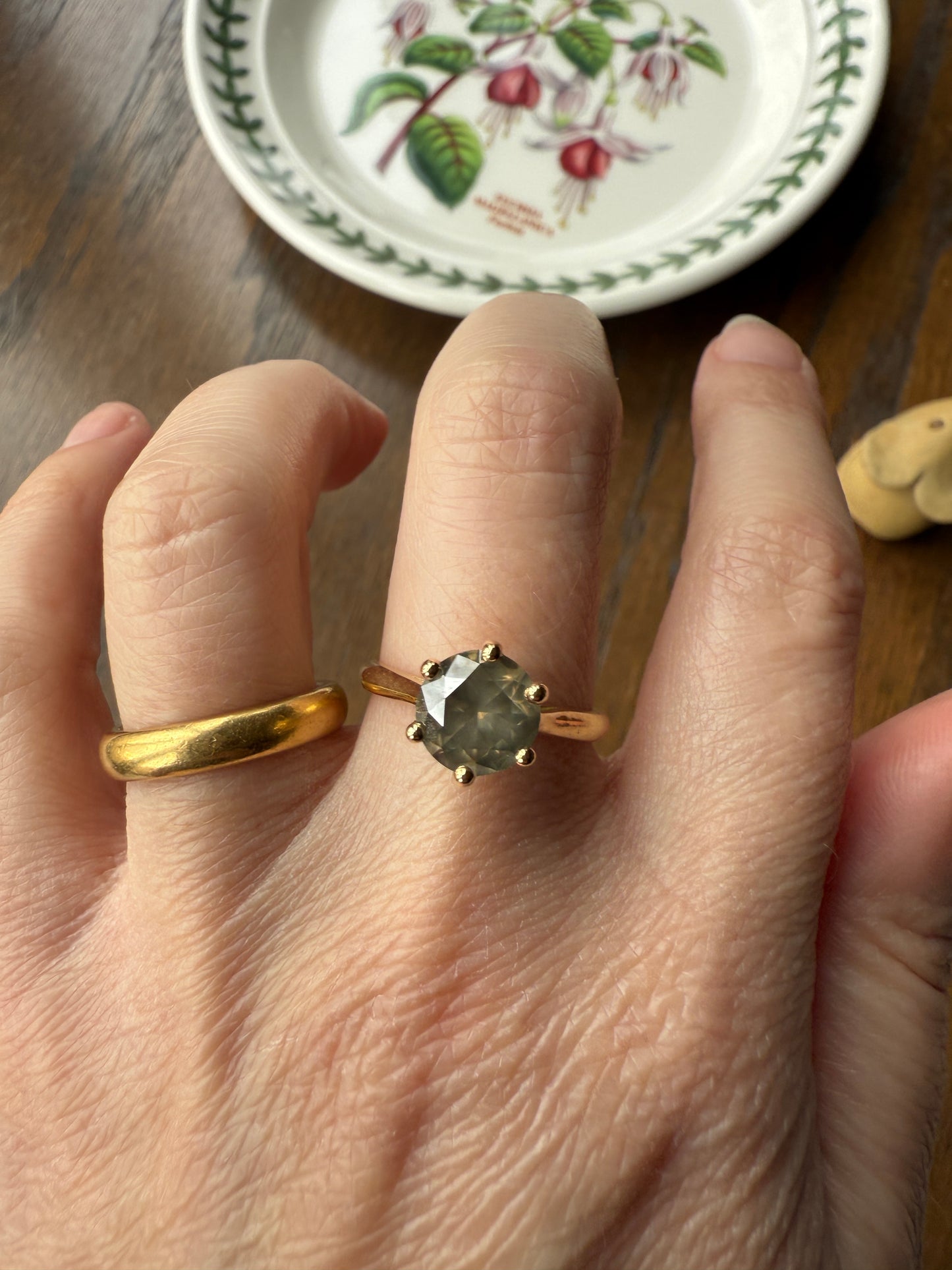 Fancy Intense Yellowish Gray Natural Diamond 2.4 Carat Solitaire Ring Smoky Inner Glow Aura French Vintage 18k Gold Unique Engagement Ooak