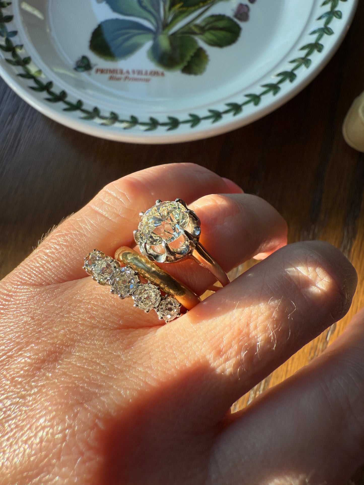 Five Stone Victorian Antique 1.75 CARAT Old Mine Cut DIAMOND Tall Stacker Ring 18k Gold Skinny Band Wedding Anniversary