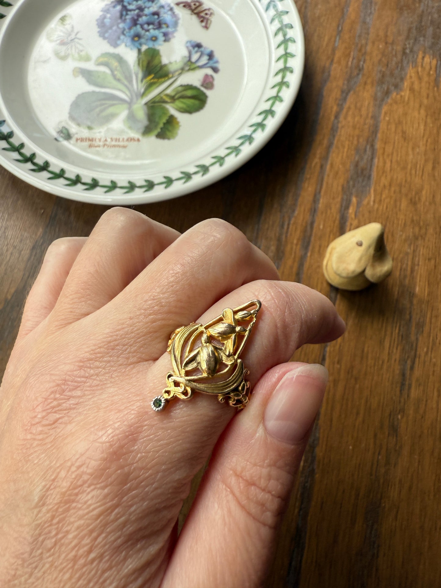 Delicious Floral French Art NOUVEAU Antique Belle Epoque Rose SWIRL Whiplash 18k Gold Ring Large 1.1"
