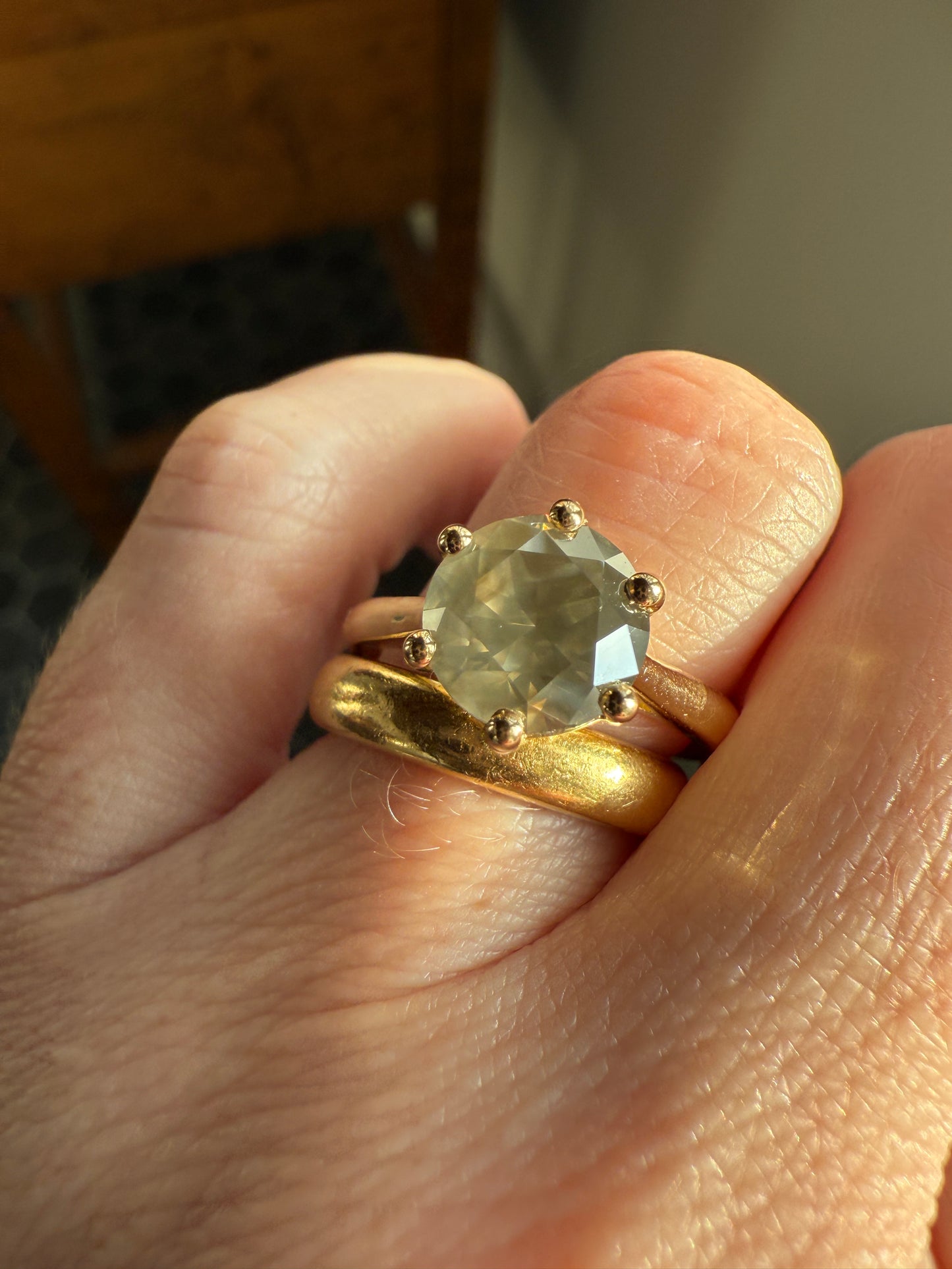Fancy Intense Yellowish Gray Natural Diamond 2.4 Carat Solitaire Ring Smoky Inner Glow Aura French Vintage 18k Gold Unique Engagement Ooak