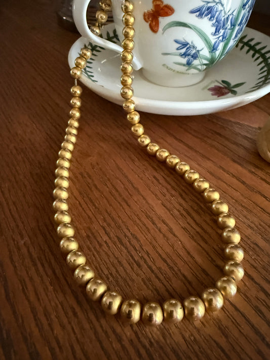Antique Gold Fill BEAD Chain Necklace GF Pearl 16" Short Choker