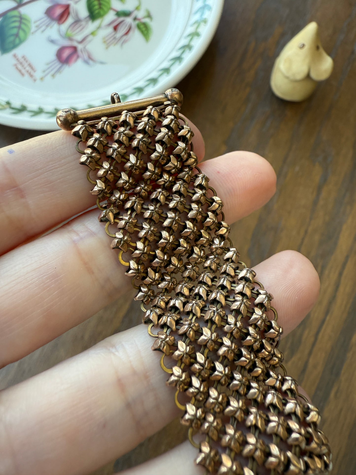 Antique Gold Filled Victorian Mesh Extender Connector Starburst Reversible Chain Mail 3.5x1" Strap 8.8g Watch Fob Barbell