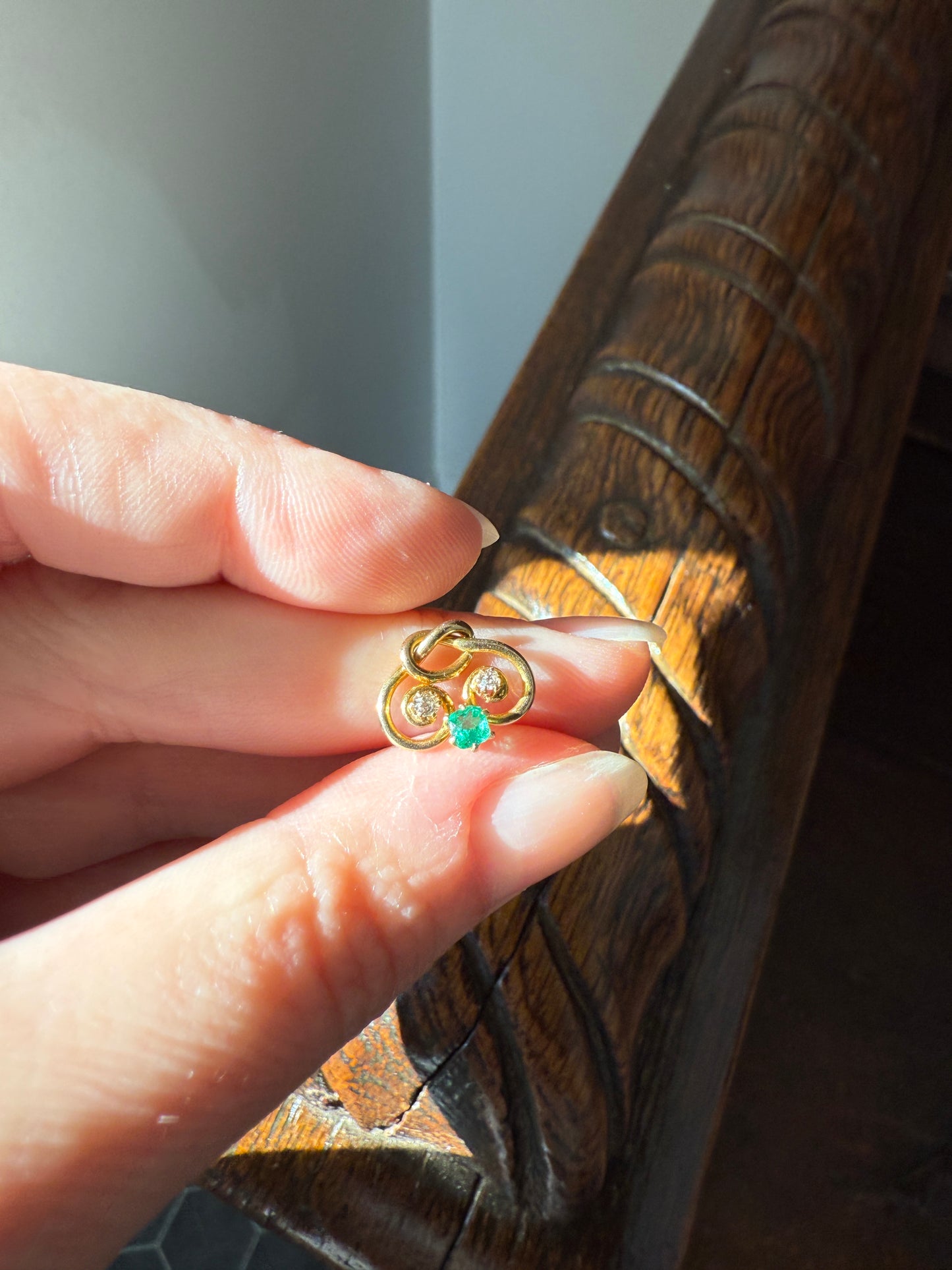 Pretzel Emerald Old Mine Cut Diamond PENDANT Antique 14k Gold Love Knot Bracelet or Necklace Charm Victorian Parts