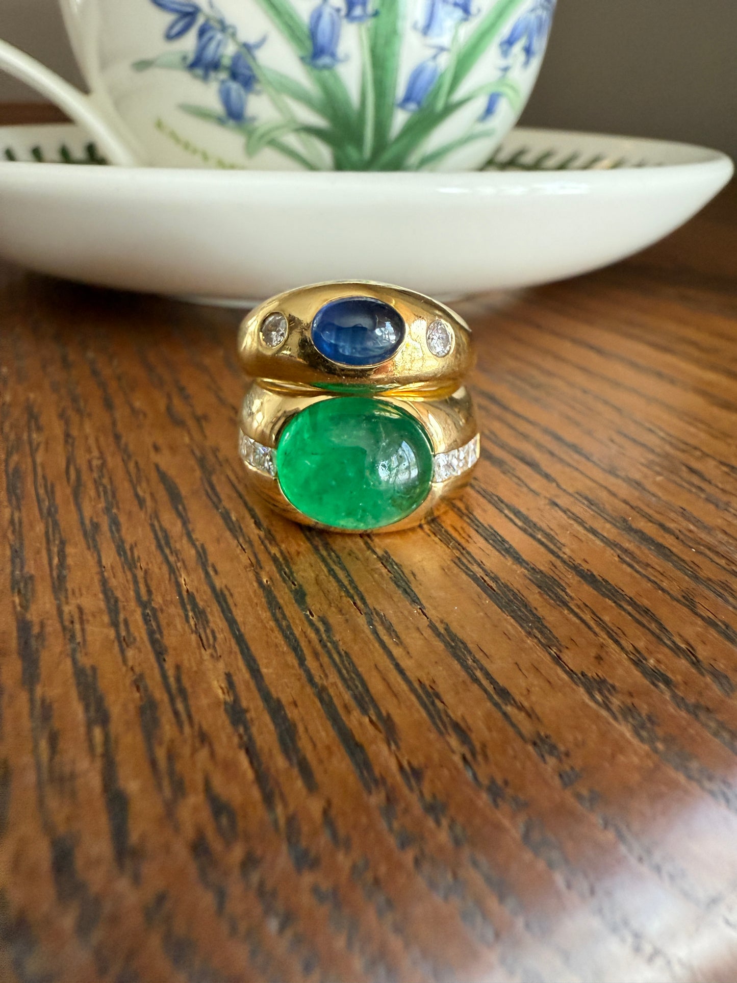 Chunky Green EMERALD East West Green Dome Princess Cut DIAMOND 11g 18k Gold Gypsy Ring French Wide Band Natural Geometric Unique Heavy