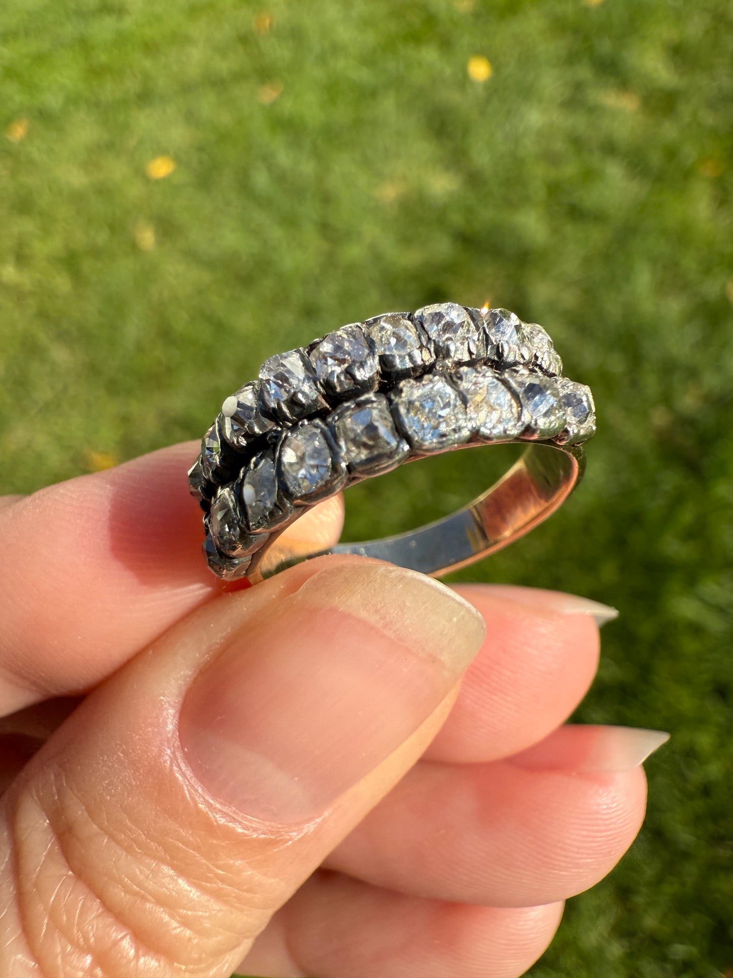 Antique 1.25 Carat Chunky Old Mine Cut DIAMOND Georgian 10k Gold Half Hoop Cigar Band Double Row Ring