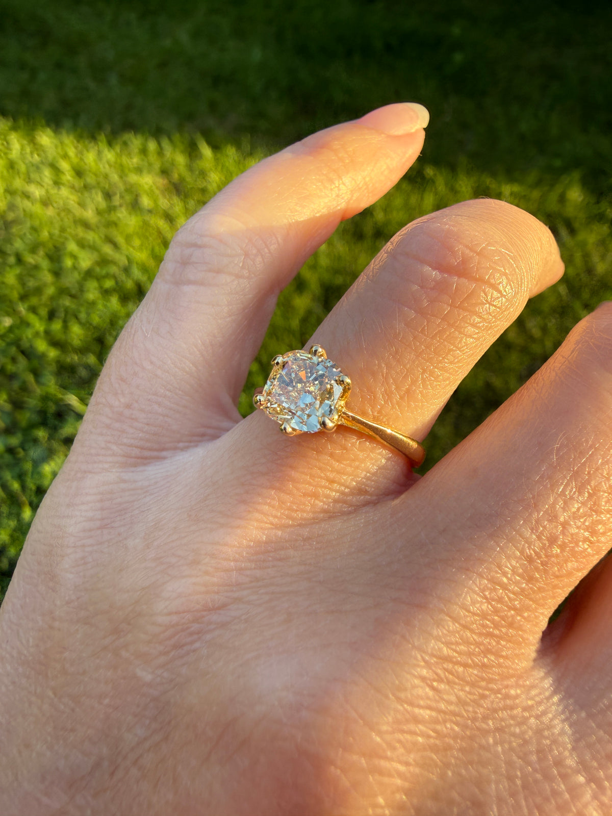 Fancy Brownish Yellow Eye Clean 1.52 Carat Cushion Cut DIAMOND Ring w/ CERT. French Vintage Solitaire 18k Gold Engagement Paris Find