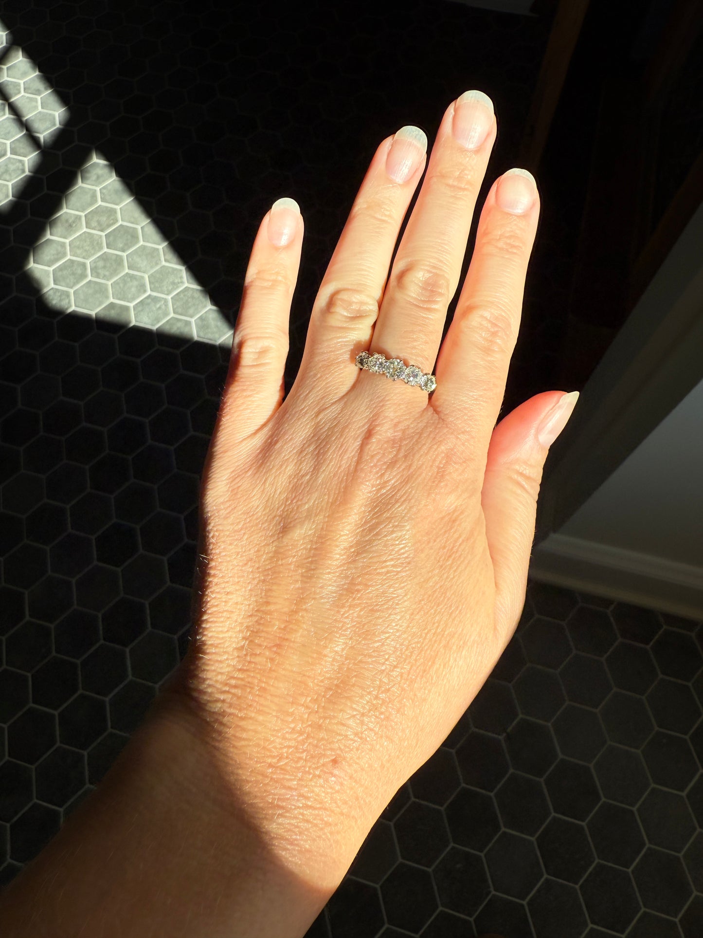 Five Stone Victorian Antique 1.75 CARAT Old Mine Cut DIAMOND Tall Stacker Ring 18k Gold Skinny Band Wedding Anniversary