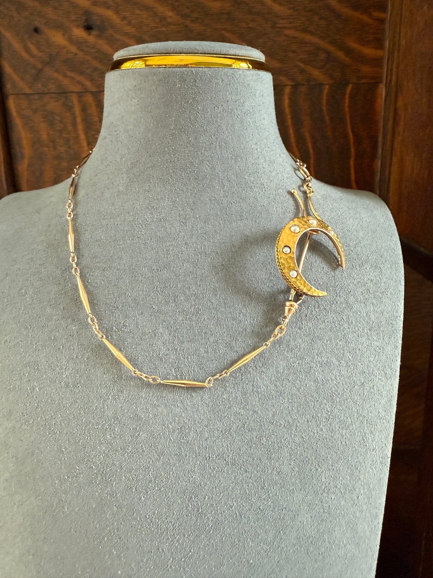 MOON Hammered 18k GOLD Antique VICTORIAN Figural Brooch Extender Buttery Connector Pin or Pendant Conversion
