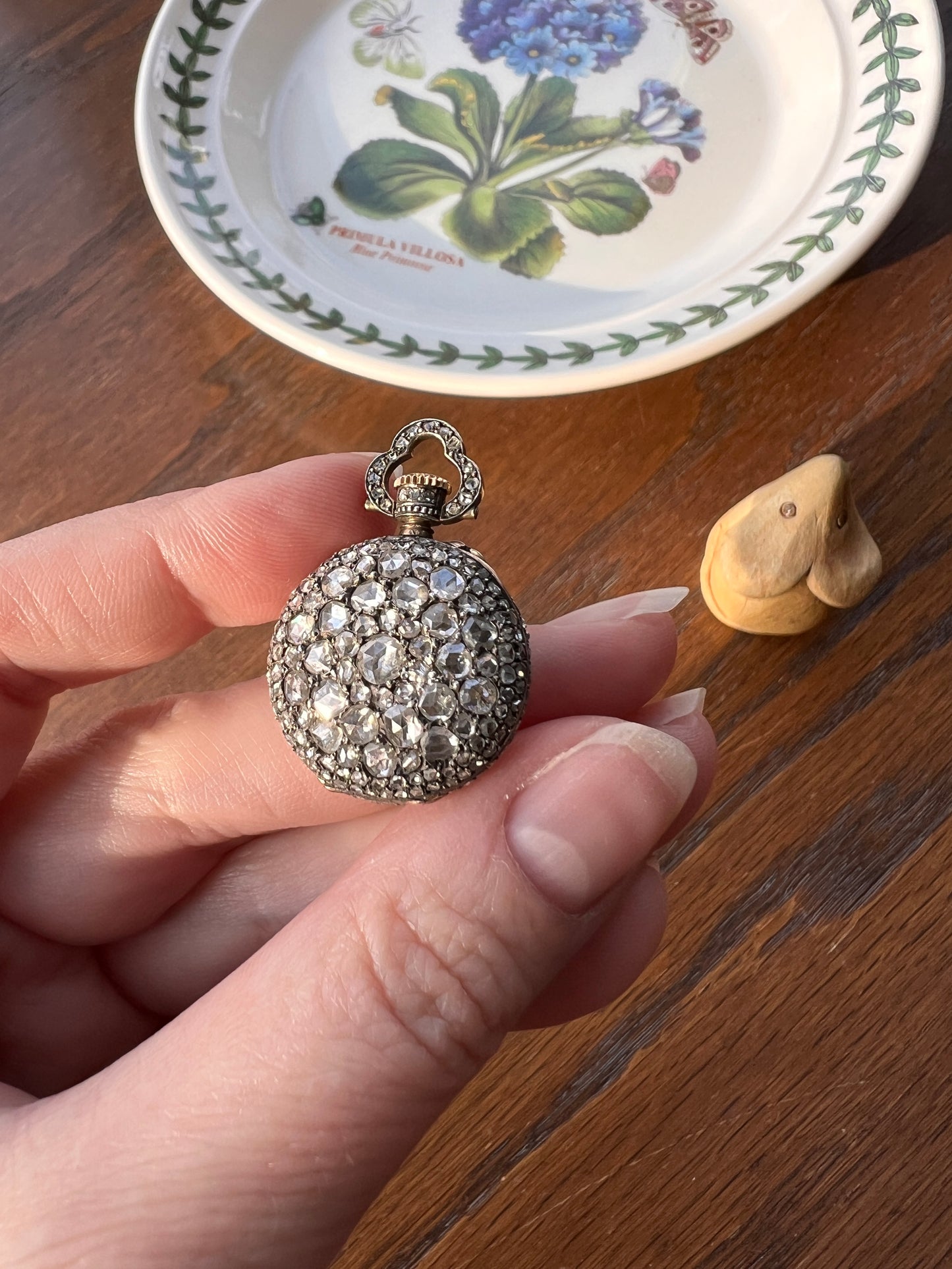 ENTIRELY DIAMOND Encrusted French VICTORIAN Era Chunky Rose Cut Diamond Antique 18k Gold Silver Pocket Watch Case Pendant Locket