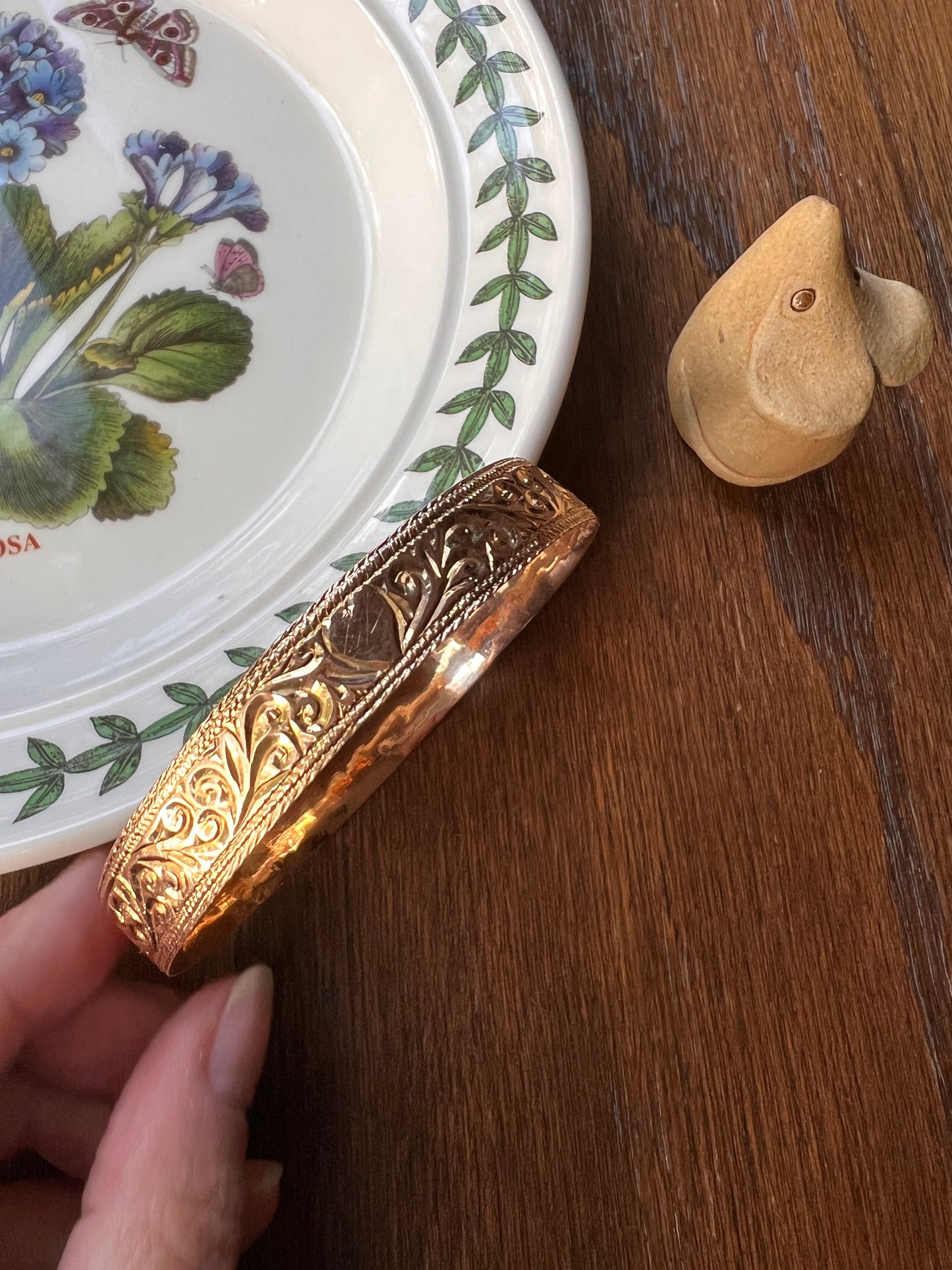 HEART French Antique BANGLE BRACELET 18.5g 18k Gold Solid 9.5mm Engraved Victorian