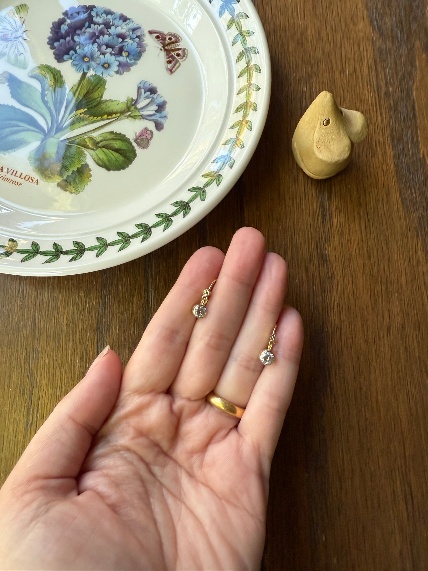 FRENCH Vintage 18k GOLD .75 Carat Tdw Transitional Cut Diamond Earrings Dangle Dormeuse Gift Belle Epoque Bridal Something Old Bezel Set