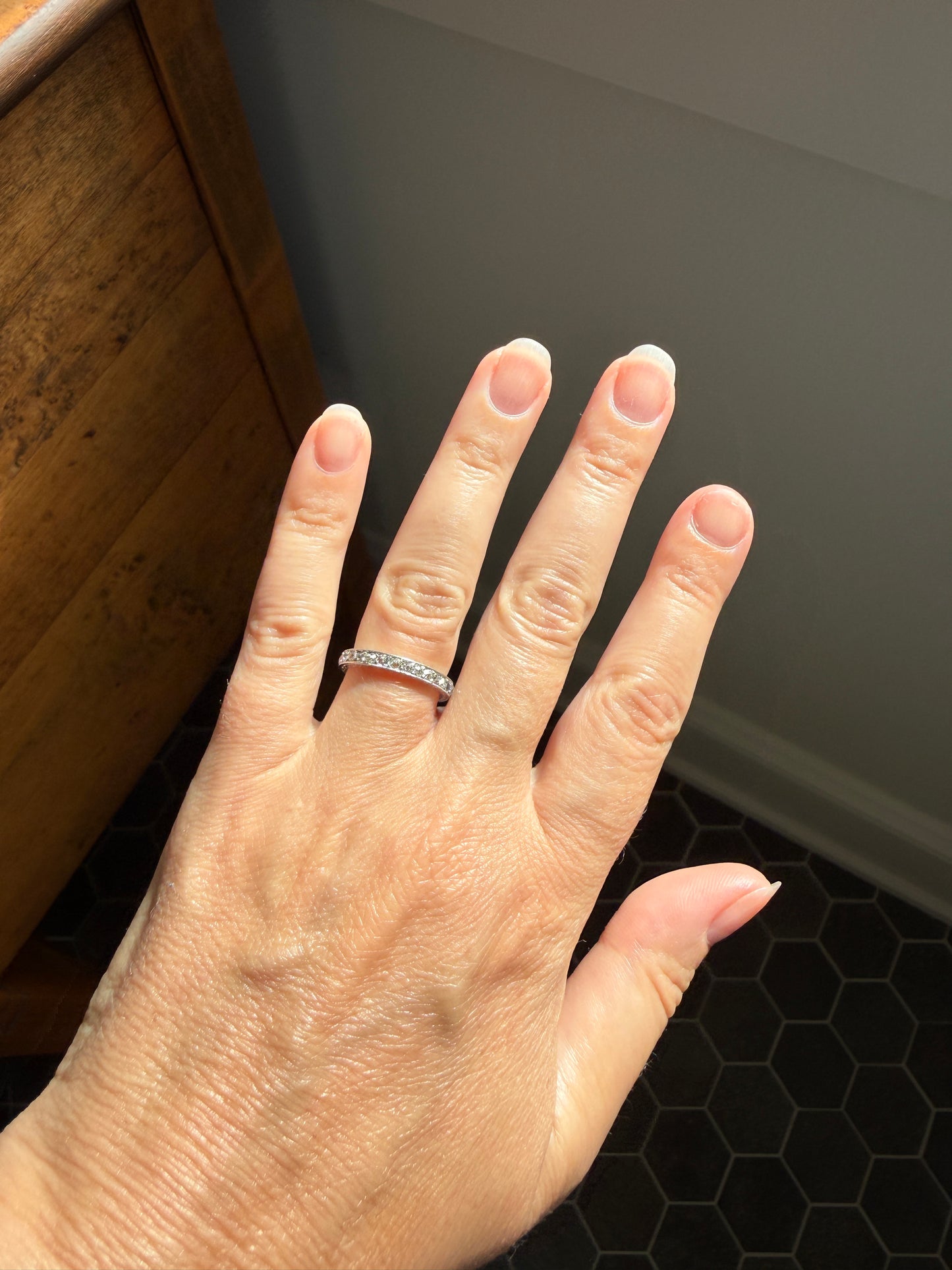 French Antique PLATINUM Chunky 1.5 Carat 29 Old Mine Cut Eternity Band Skinny Wedding Band Engraved Edwardian Stacker