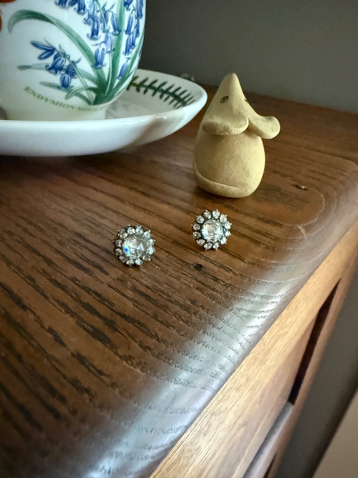 Gorgeous Rose Cut DIAMOND Cluster Stud Earrings Domed Disco Balls w/ Halo 14k Gold Silver Chunky Foiled Stones