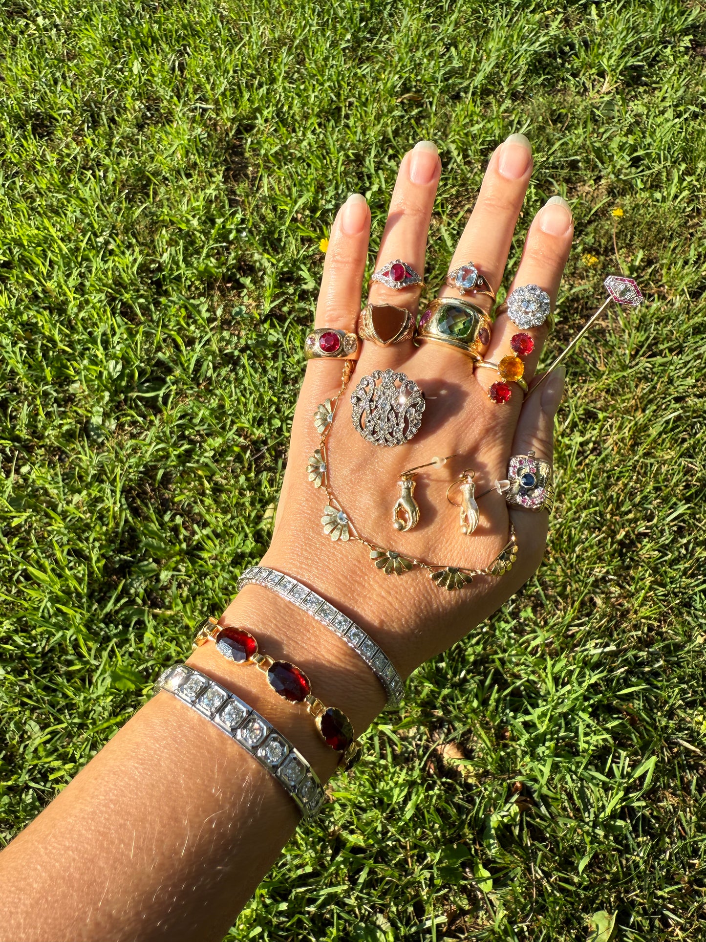 Antique Pink RUBY Rose Cut DIAMOND Garland Halo East West Ring French 18k Gold Stacker Belle Epoque Triangular Trillion