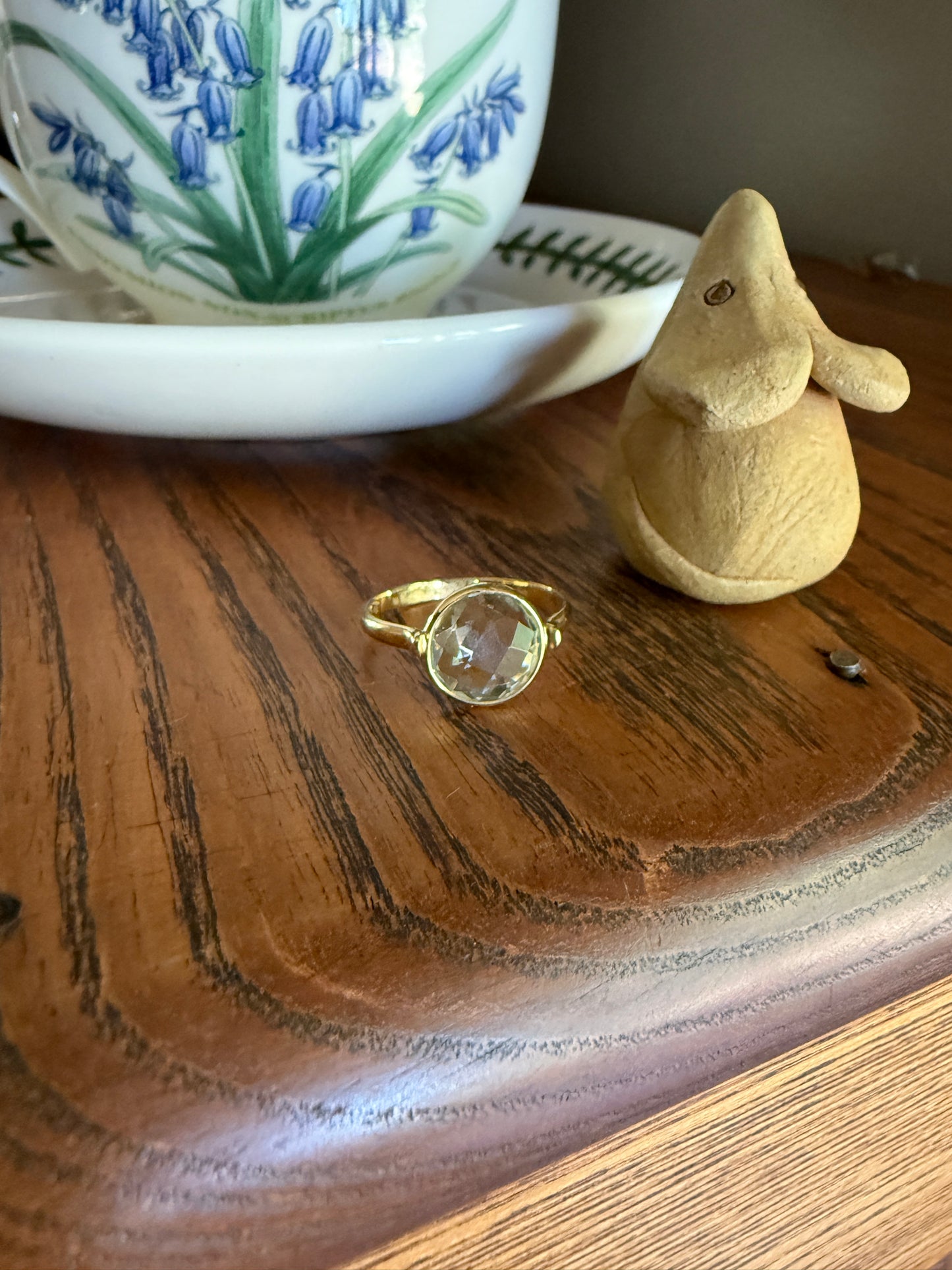 Pale GREEN Natural Prasiolite 18k Gold Bezel Set Modern Ring Domed Disco Ball Rose Cut Faceting Quartz Amethyst