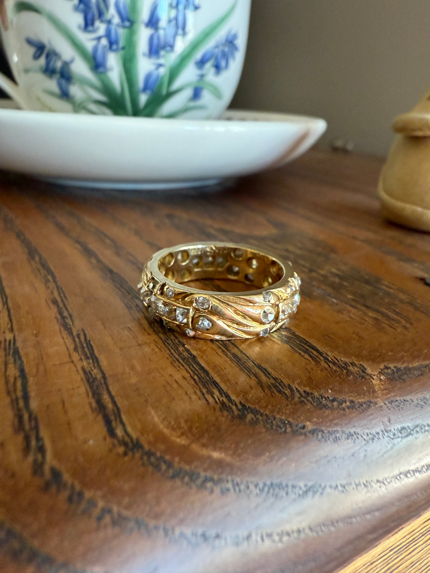 HEAVY One of a Kind Chunky Elongated 1.5ctw Old Mine Cut DIAMOND Encrusted Eternity Band French c1939 Ring 9.6g 18k Gold Anniversary? Dated