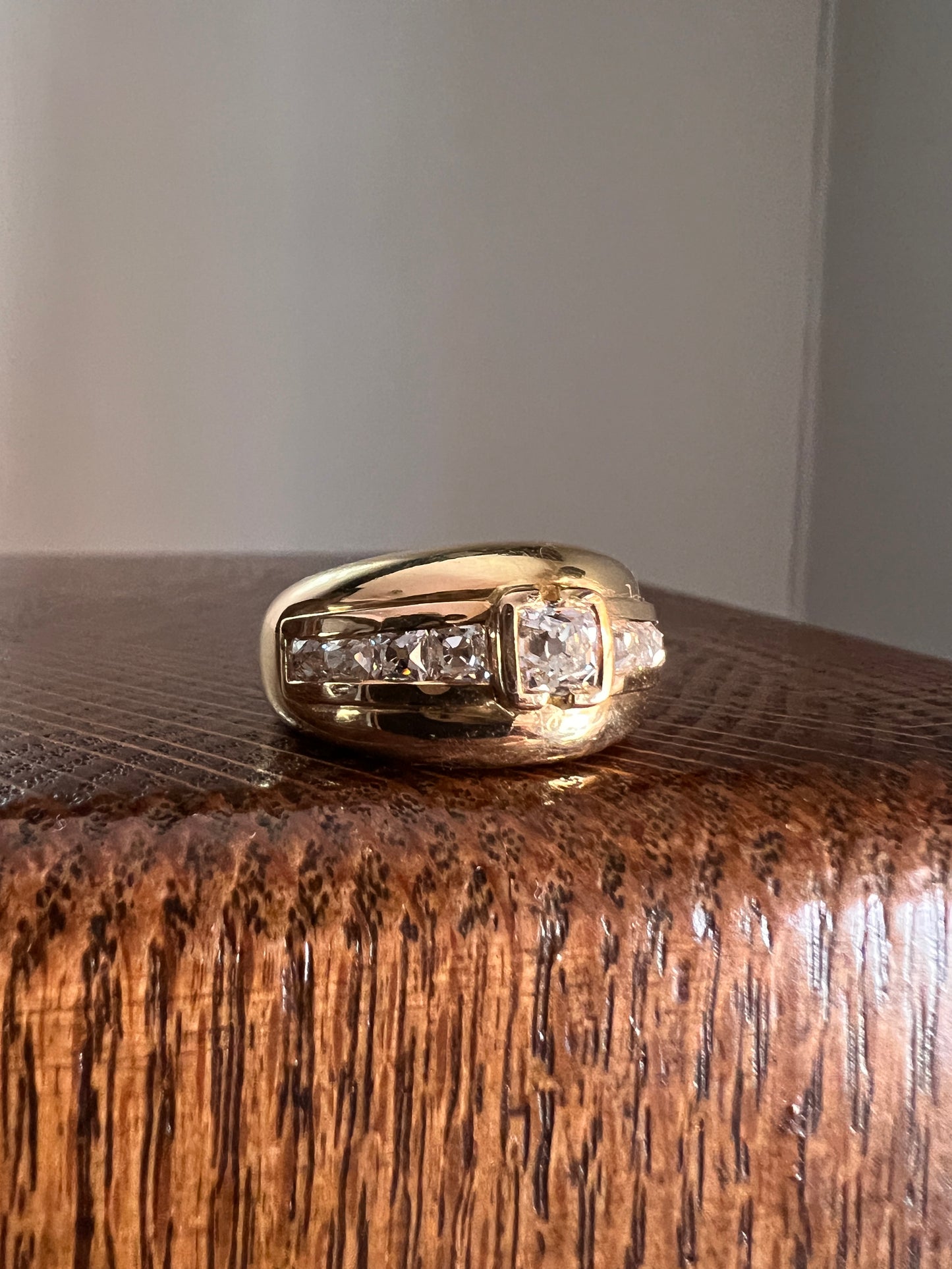 Chunky PERUZZI & Old Mine Cut Antique 1 Carat DIAMOND Gypsy Line Ring 9.6g 18k Gold HEAVY Vintage Setting Stacker 11mm Wide Band French