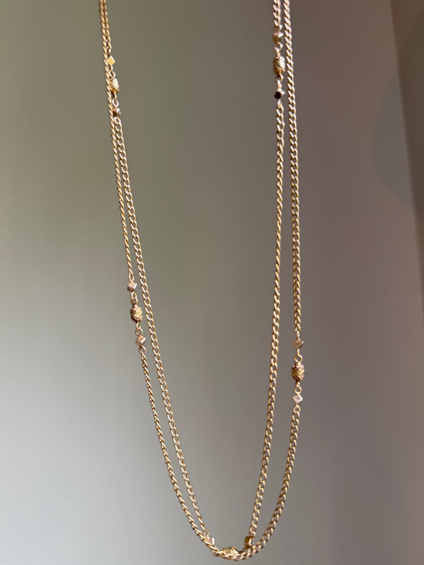 CUBE & Tricolor Oval French VICTORIAN Green 18k Gold 11.2g Extra Long Guard Cable Link Muff Double Chain Necklace Pendant Holder Bracelet