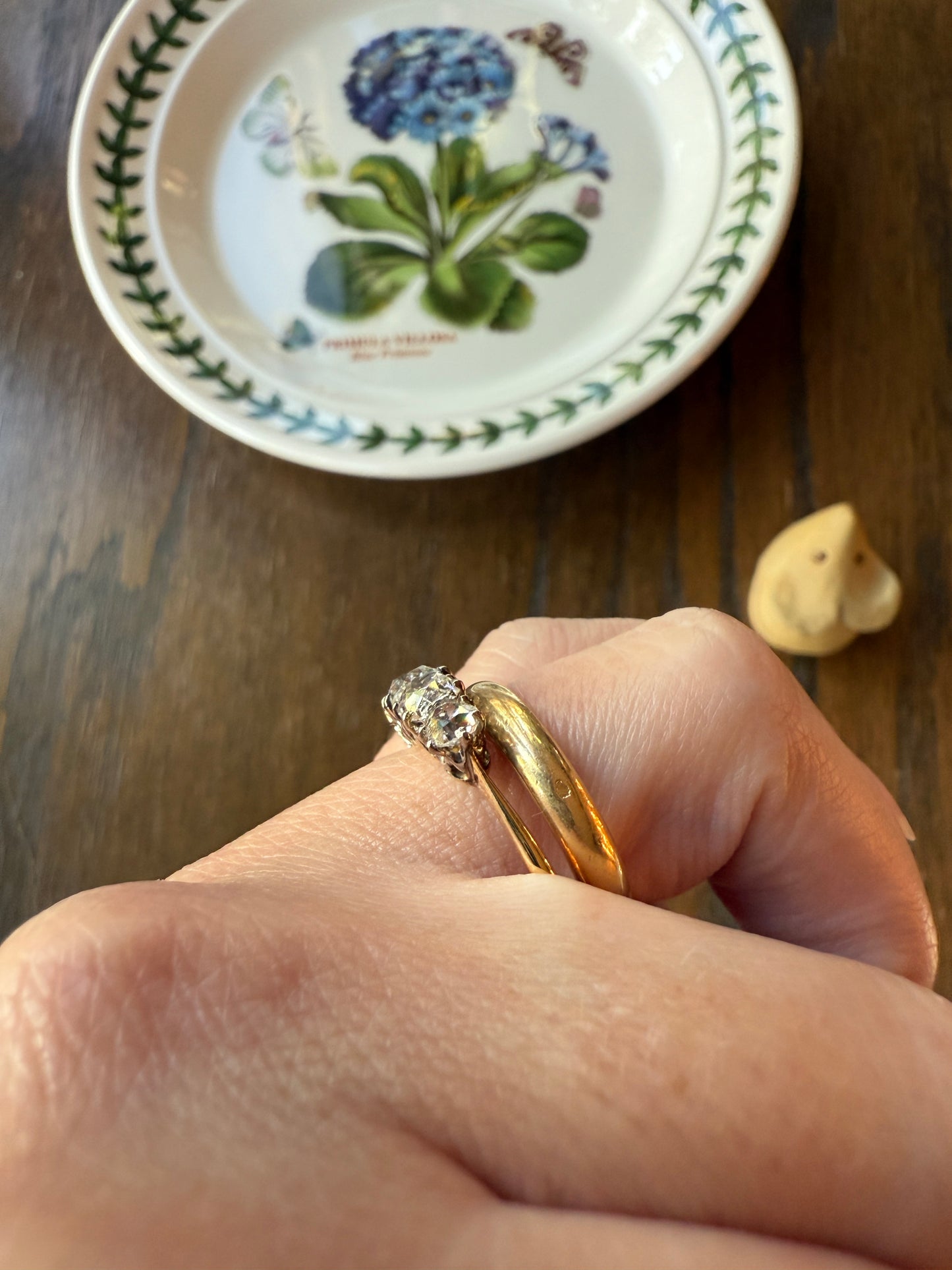 Five Stone Victorian Antique 1.75 CARAT Old Mine Cut DIAMOND Tall Stacker Ring 18k Gold Skinny Band Wedding Anniversary