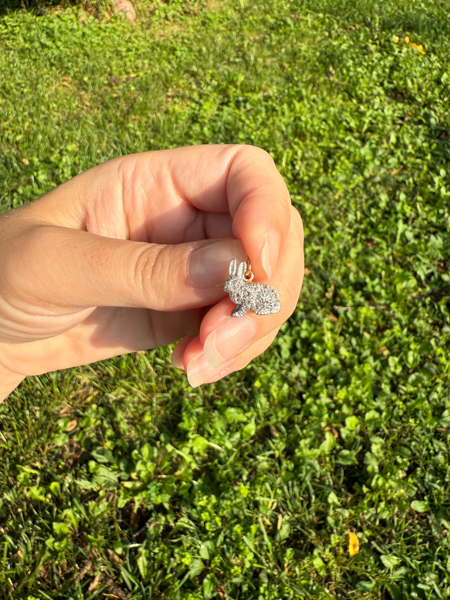 The Little Bun Bun BUNNY Rose Cut Diamond Encrusted ANTIQUE Figural Rabbit Pendant Platinum 18k & 14k Gold
