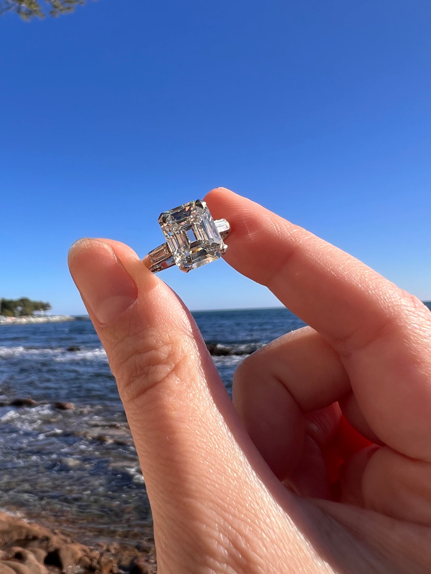 Exceptional Eye CLEAN 4 Carat Emerald Cut DIAMOND Solitaire Ring French PLATINUM Baguette Accents Vintage to Art Deco Retro Era w/ Cert Rare