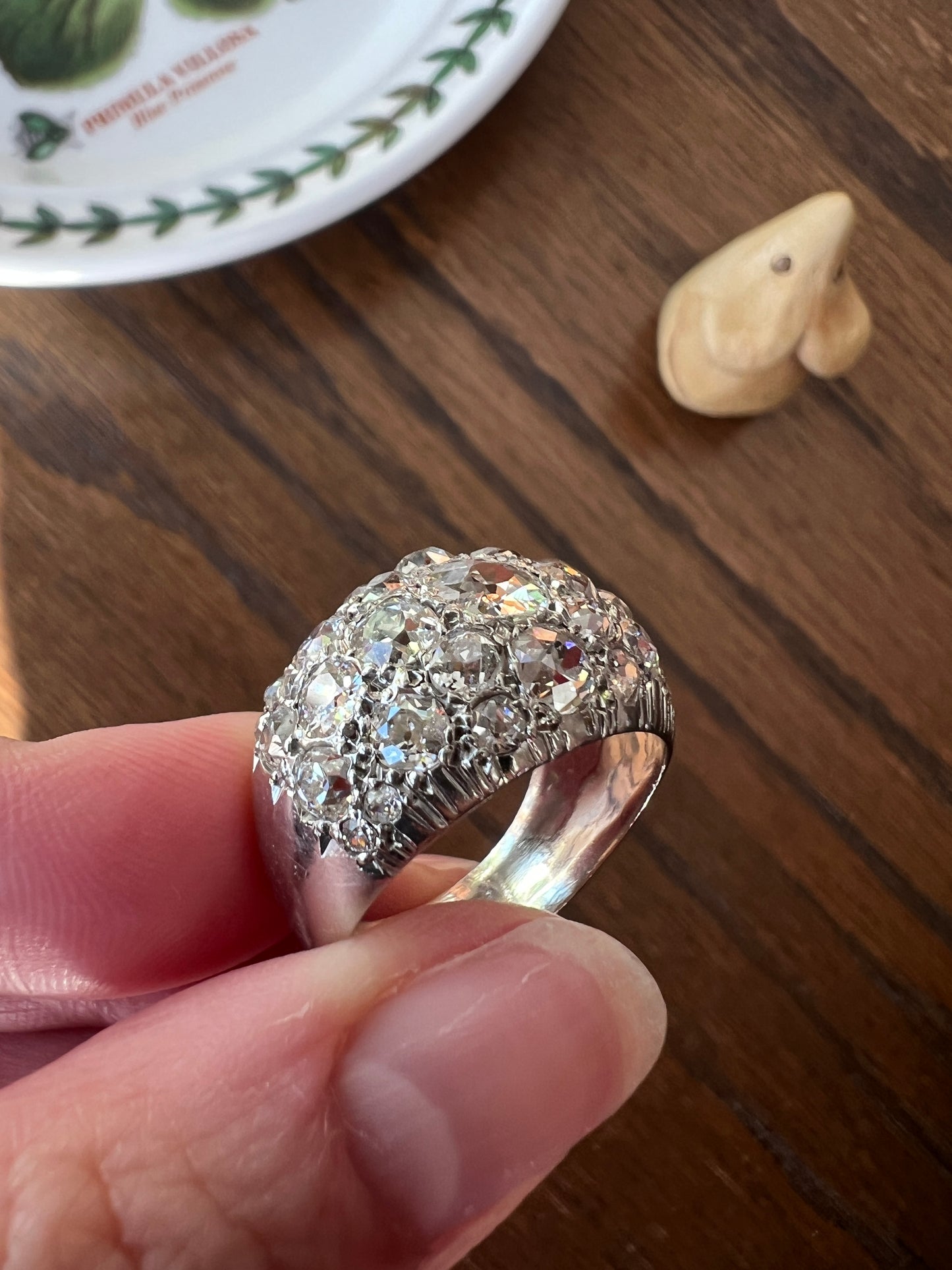 DOMED Pave 4.75 Carat Antique Old Mine Cut DIAMOND Cobblestone PLATINUM Ring OmC Encrusted Cluster Romantic Gift 4.75ctw OmC Chunky Stacker