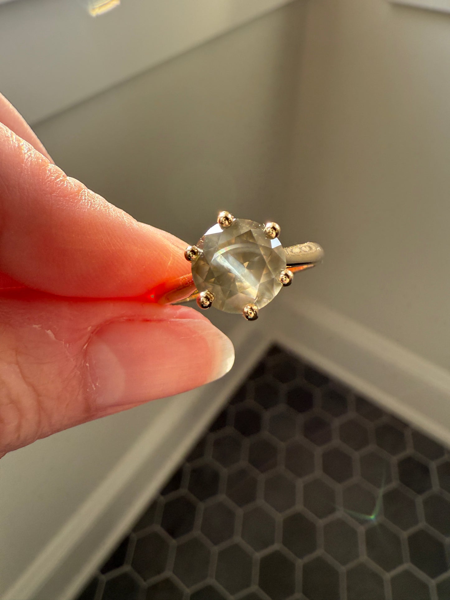 Fancy Intense Yellowish Gray Natural Diamond 2.4 Carat Solitaire Ring Smoky Inner Glow Aura French Vintage 18k Gold Unique Engagement Ooak