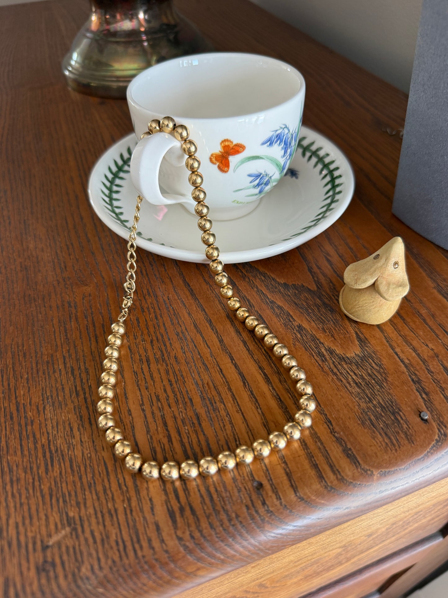 Antique Gold Filled Bead Necklace Chain #5 Large Uniform 22.5g Adjustable 11-16 Inch Choker Collar