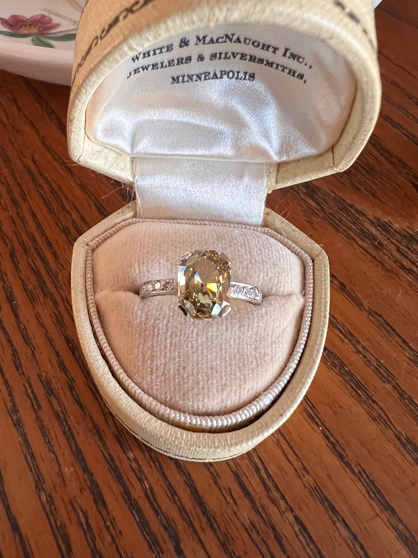 Fancy BROWN Yellow Eye Clean Elongated Octagon Brilliant Cut DIAMOND Ring 2.5 Carat Tdw Platinum Hidden Halo Engagement Solitaire