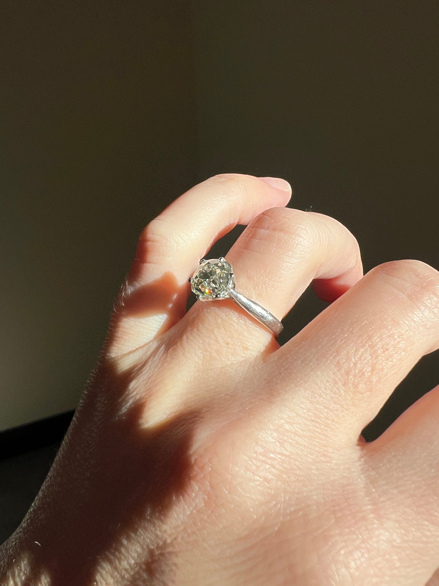 Exceptional Antique 2.3 CARAT X Chunky Old Mine Cut DIAMOND Eye Clean Solitaire Engagement Ring w/ Cert PLATINUM French Tall Stacker OmC