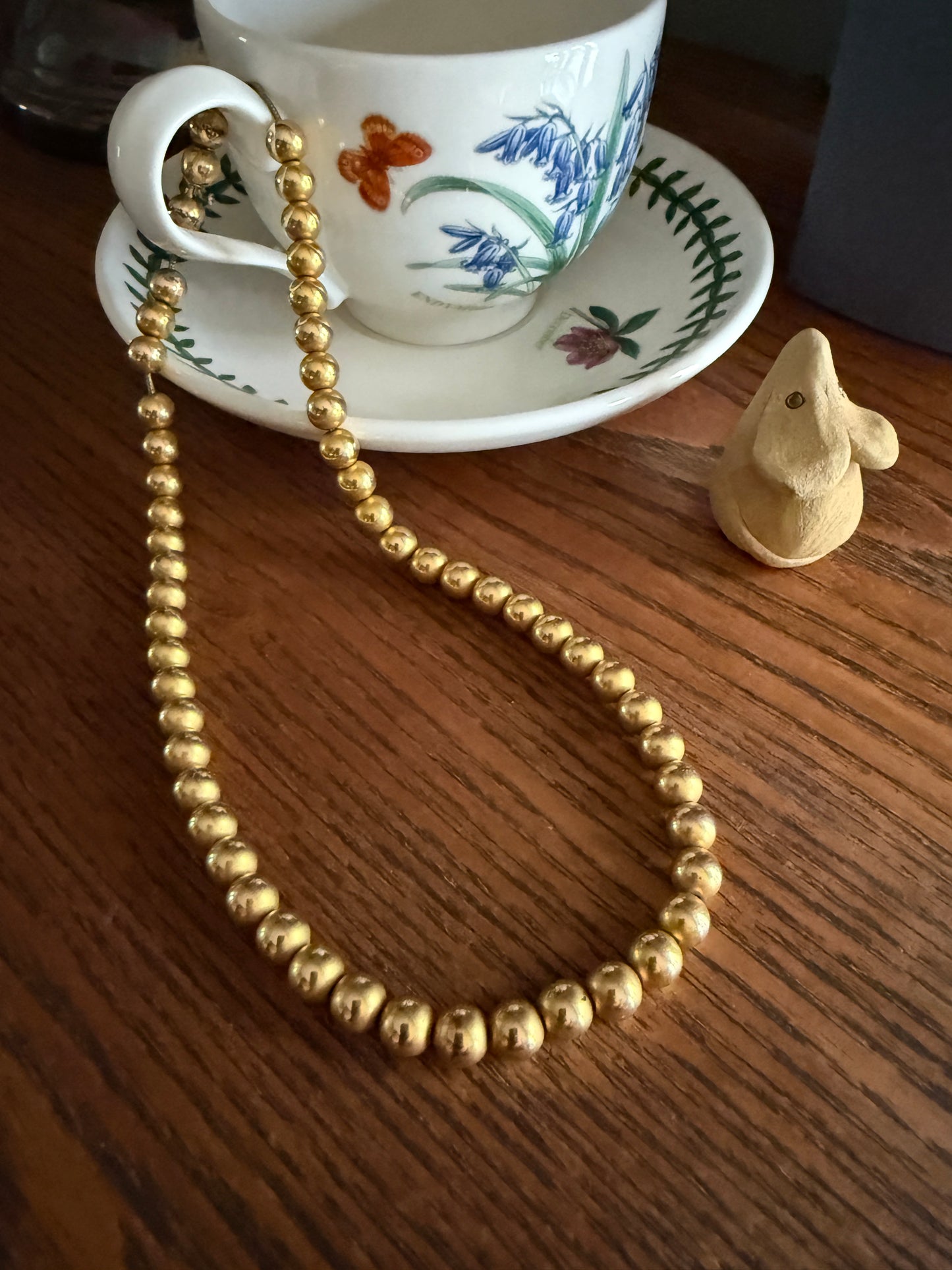 Antique Gold Fill BEAD Chain Necklace GF Pearl 16" Short Choker
