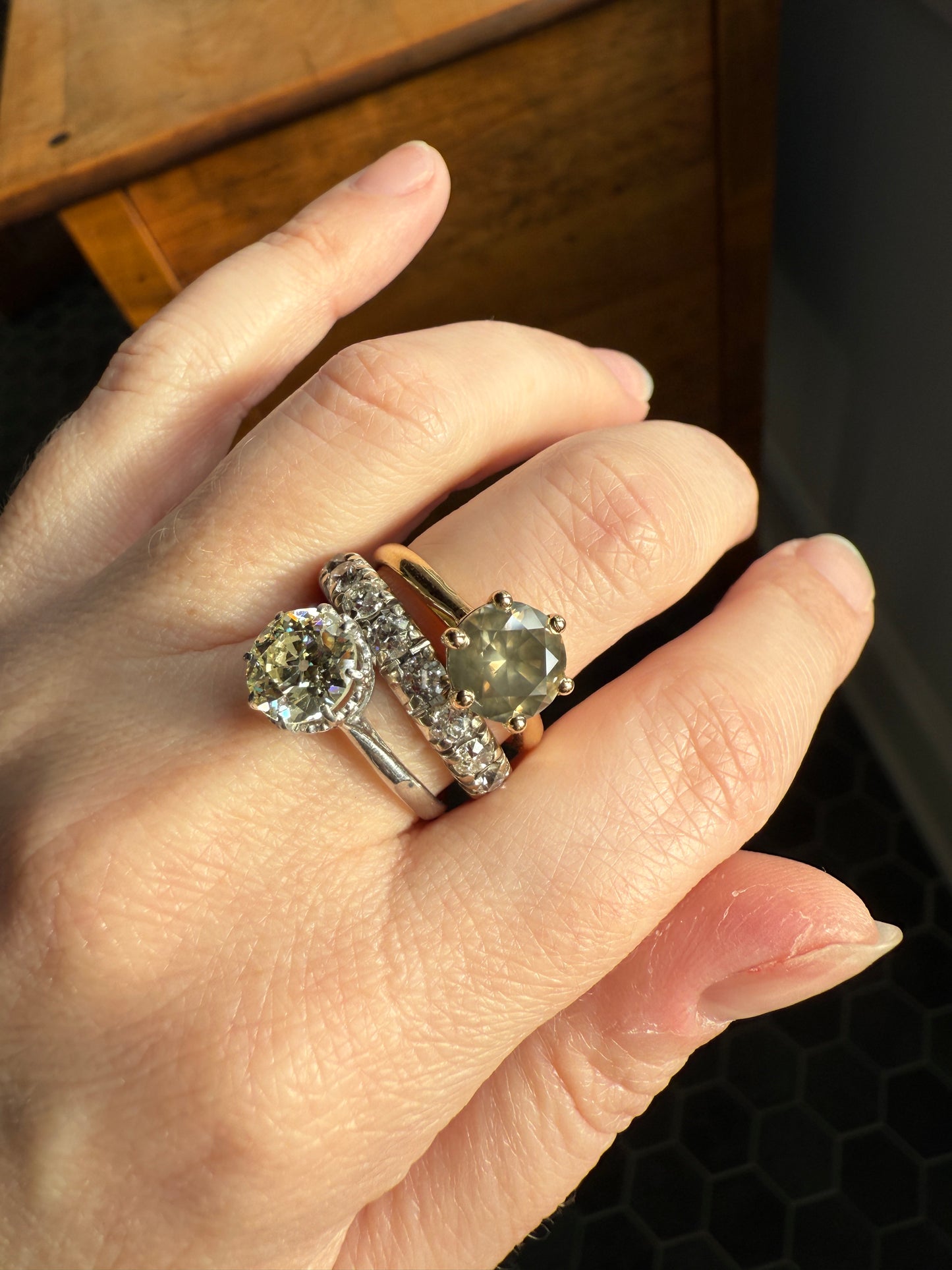 Fancy Intense Yellowish Gray Natural Diamond 2.4 Carat Solitaire Ring Smoky Inner Glow Aura French Vintage 18k Gold Unique Engagement Ooak