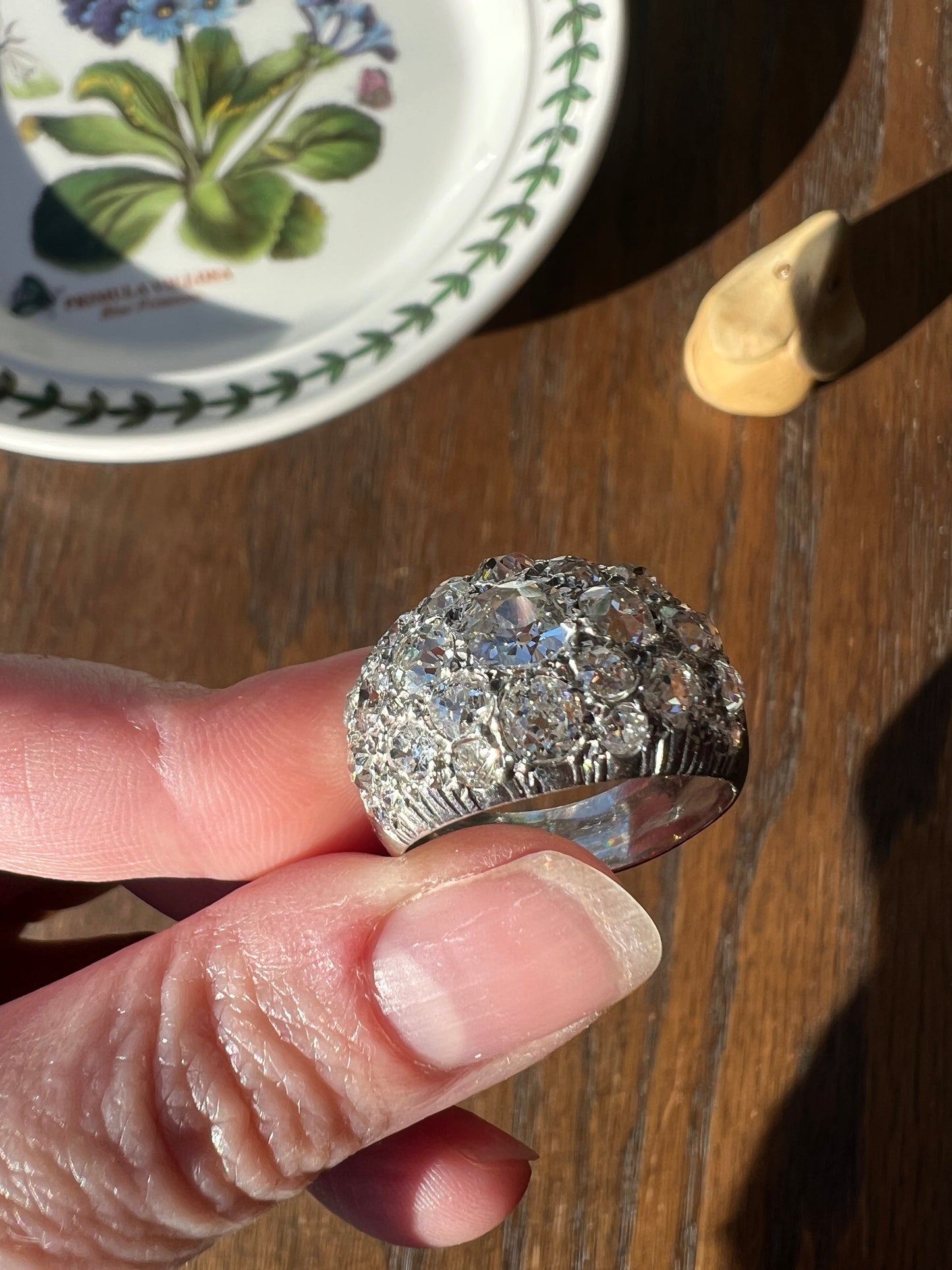 DOMED Pave 4.75 Carat Antique Old Mine Cut DIAMOND Cobblestone PLATINUM Ring OmC Encrusted Cluster Romantic Gift 4.75ctw OmC Chunky Stacker