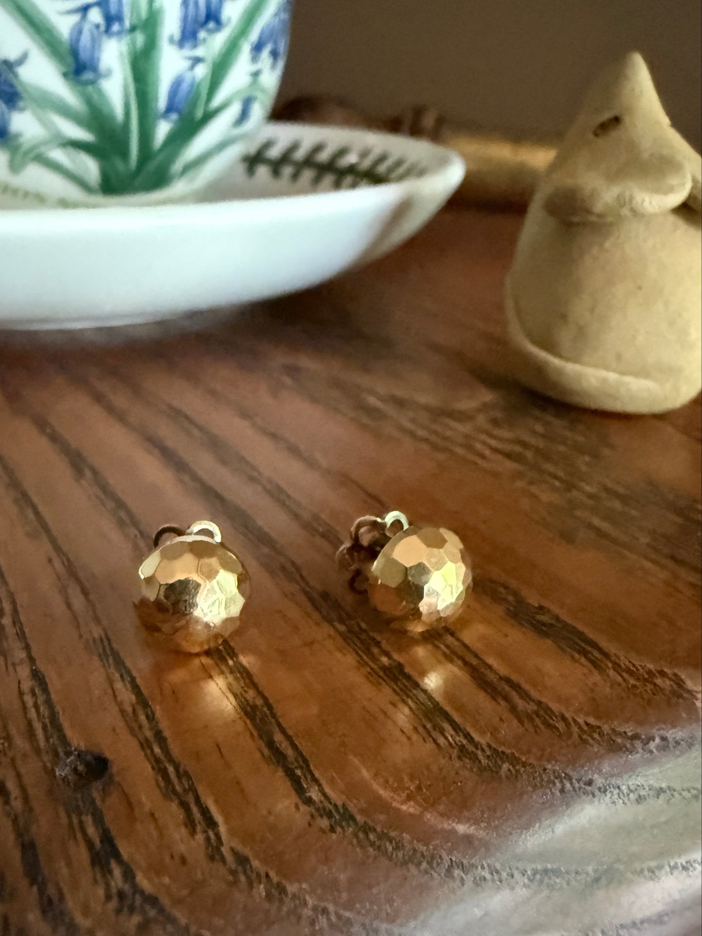 French Vintage - Antique Gold Faceted Bead 3D Button Studs Vintage 18k GOLD Solid EARRINGS Earstack Geodesic Dome Disco Ball Shimmer